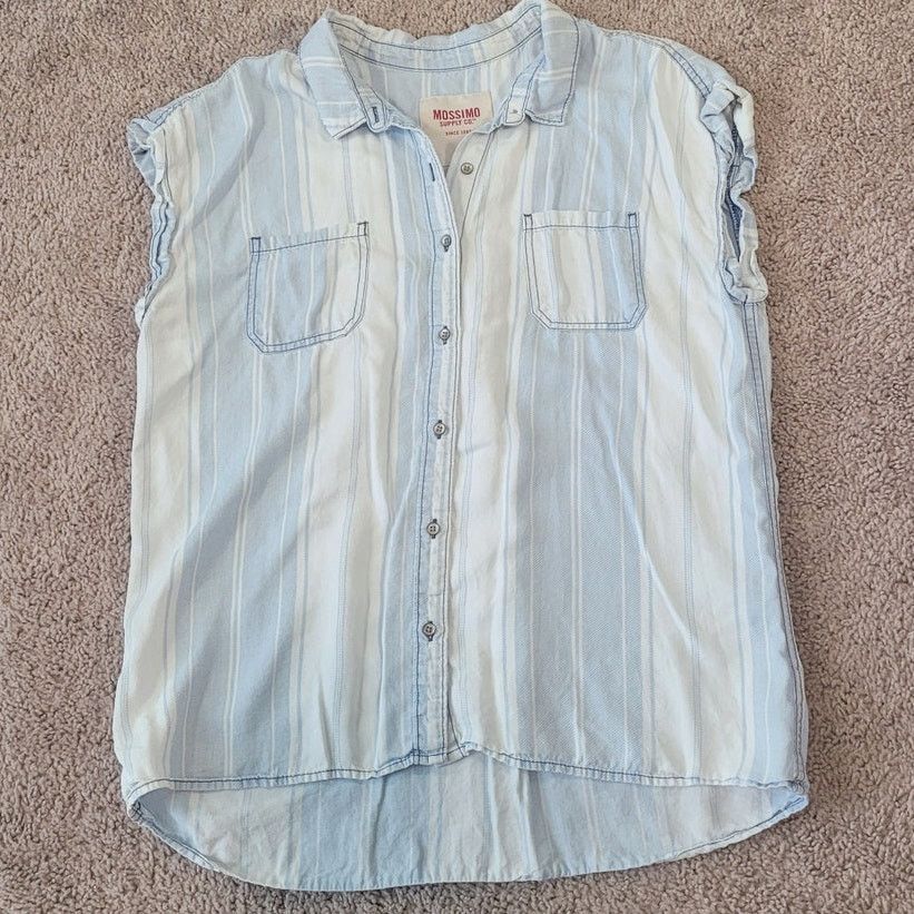 Mossimo Mossimo Striped Lyocell Blouse Blue White Button Front M Size M / US 6-8 / IT 42-44 - 2 Thumbnail
