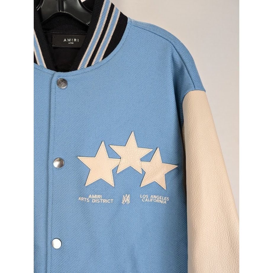 Amiri o1rshd1 Oversized Stars Varsity Jacket in Air Blue Size US L / EU 52-54 / 3 - 5 Thumbnail