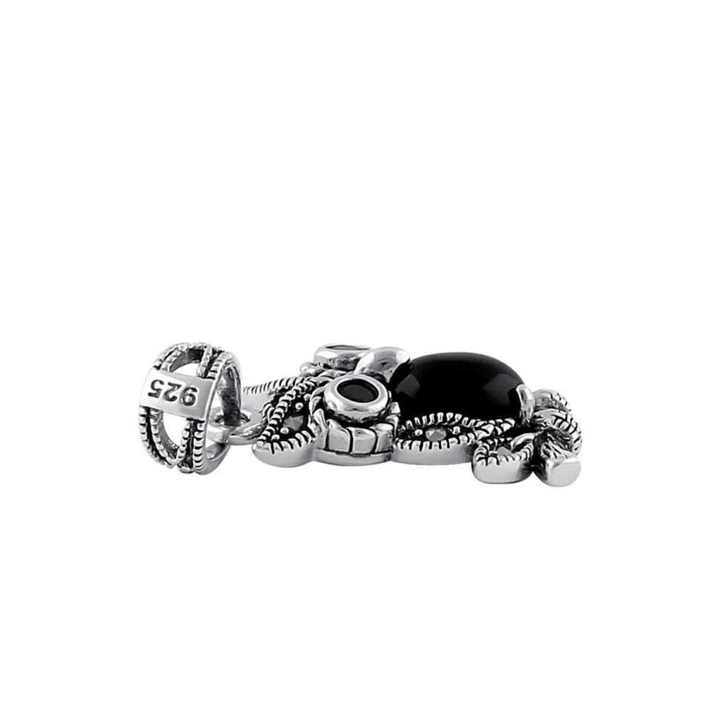 Other Sterling Silver Onyx and Dark Garnet Owl Marcasite Pendant Size ONE SIZE - 3 Thumbnail