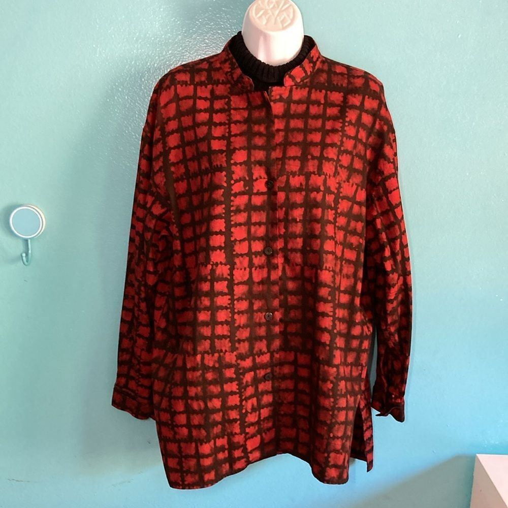 Vintage MIM Made in Marrakesh Cotton Tunic Blouse Red & Black Oversi Size ONE SIZE - 1 Thumbnail