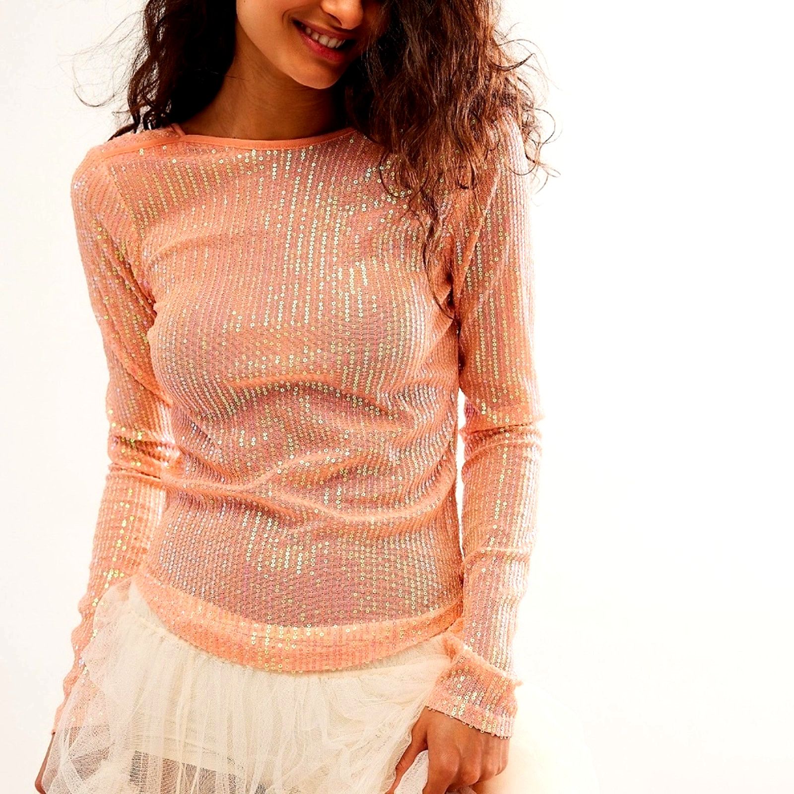 Free People Free People Unapologetic Sequin Long Sleeve Sunblush L Size L / US 10 / IT 46 - 4 Thumbnail