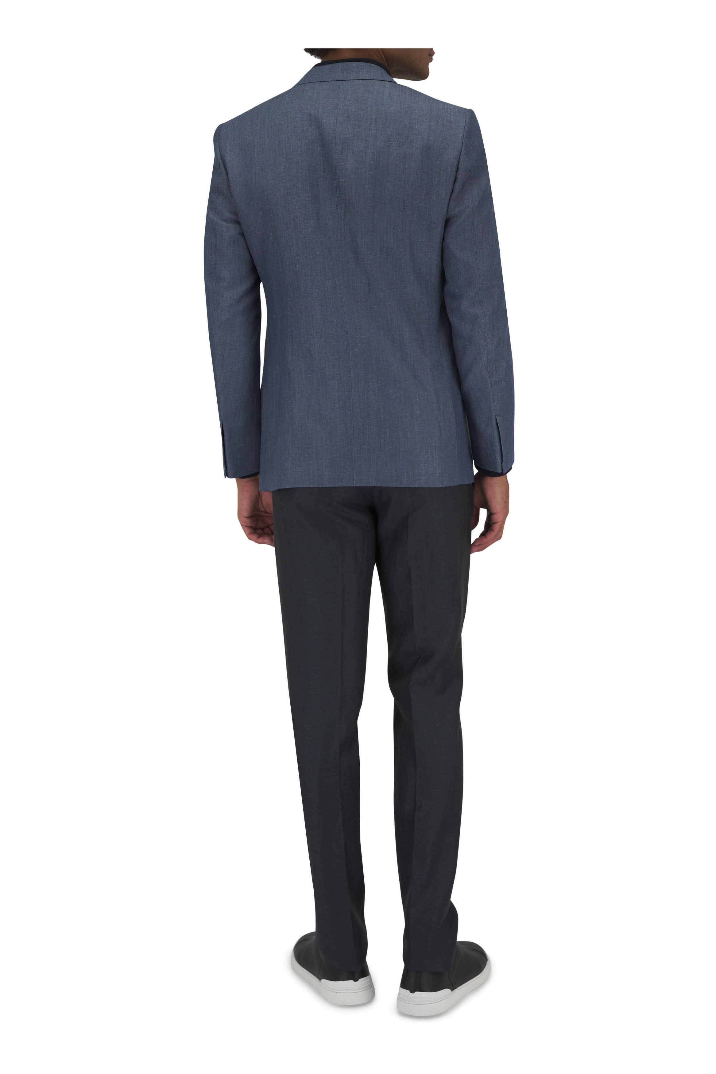 Z Zegna o1mtch0225 Wool & Linen Sportcoat in Denim Blue Size US XL / EU 56 / 4 - 4 Thumbnail