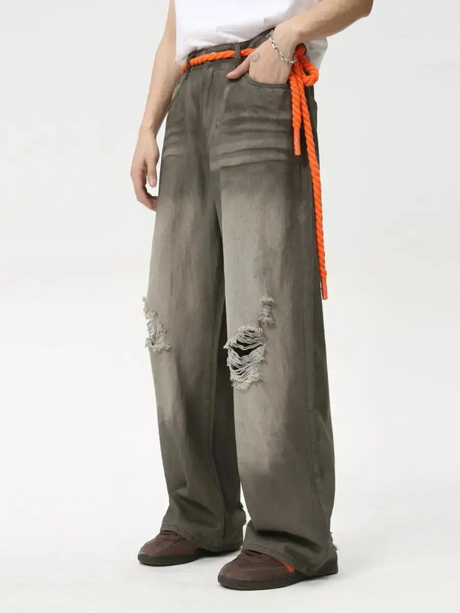 Japanese Brand Retro loose hip-hop ripped straight leg jeans Size US 32 / EU 48 - 1 Thumbnail