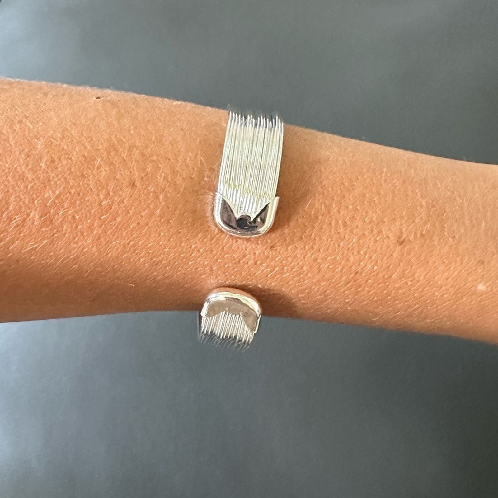 Other Sterling Silver Multi-line Open Wide Bangle Bracelet Size ONE SIZE - 4 Thumbnail