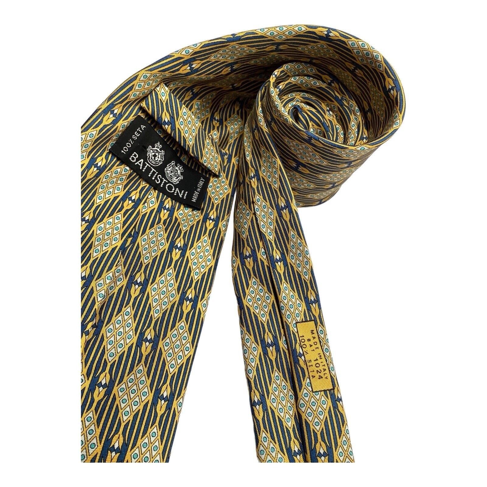 Battistoni BATTISTONI BAT 1024 Yellow Geometric Luxury Silk Tie Made Ja Size ONE SIZE - 3 Thumbnail