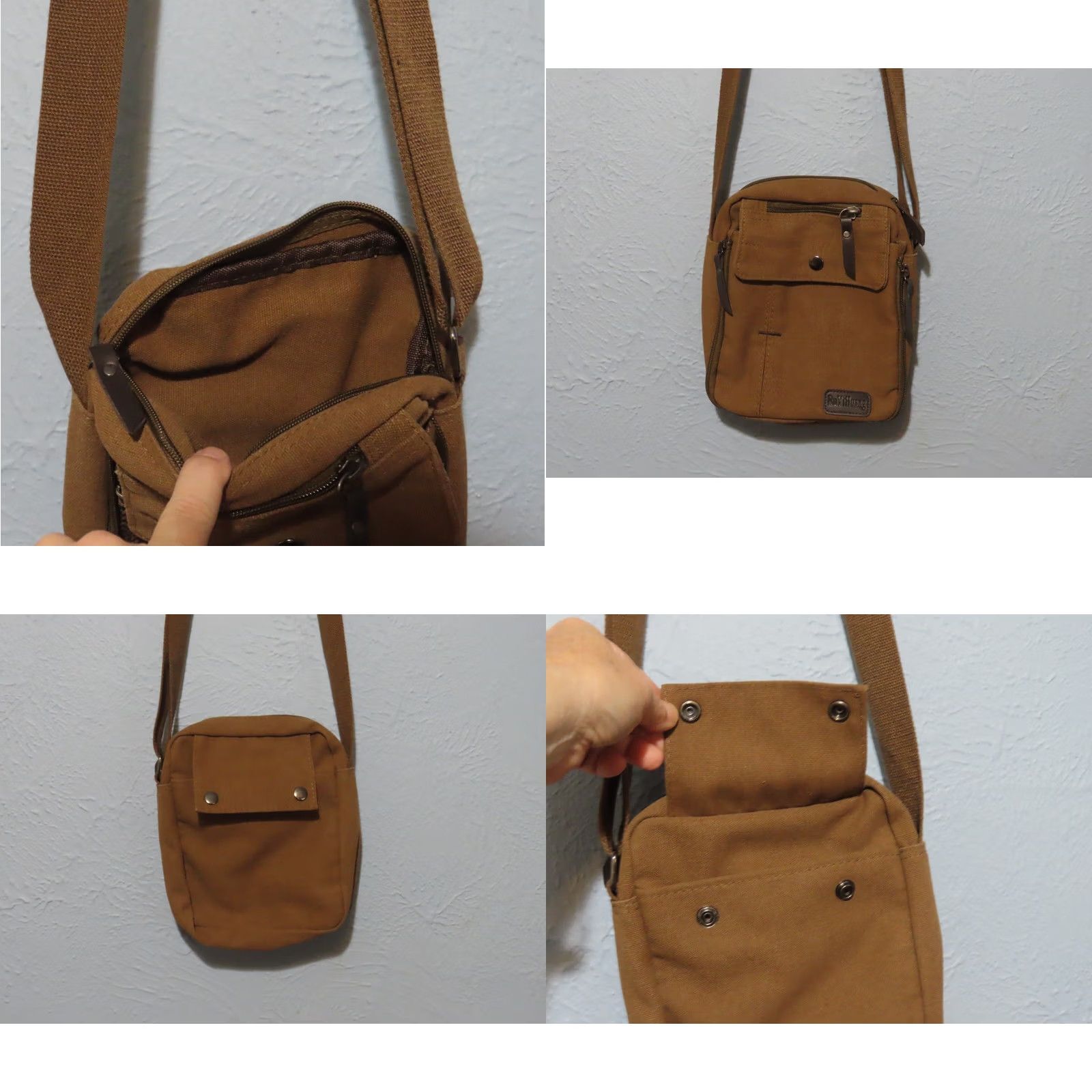 Messagerie Ru Yi Huang Crossbody Bag Brown Canvas 8 Pocket 8"x7"x2.5" | Medium Men Outdoor Adjustable Strap Snap Zip Pockets Style Crossbody Bag Size ONE SIZE - 8 Thumbnail