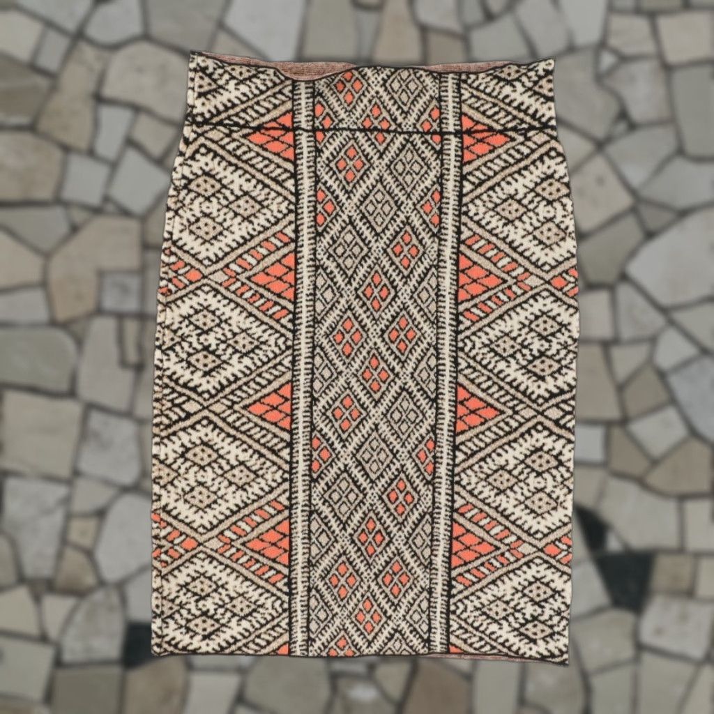 Bcbgmaxazria BCBG Maxazria Skirt Women M Pencil Carmel Jacquard Stretch Woven Rayon Multi-Colored All Over Print Casual Modern 90s Size 32" / US 10 / IT 46 - 1 Thumbnail