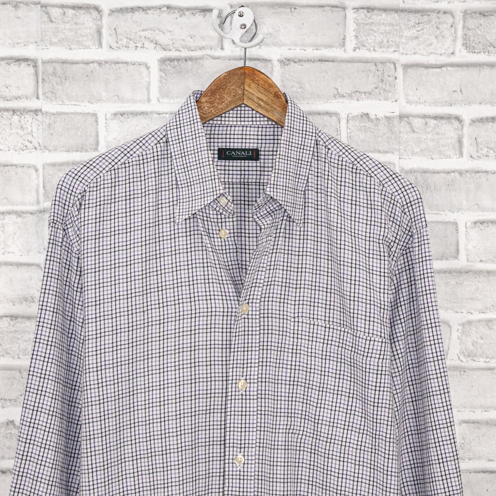 Canali CANALI Sportwear Button up Shirt Purple Black Grid check Size US L / EU 52-54 / 3 - 4 Thumbnail
