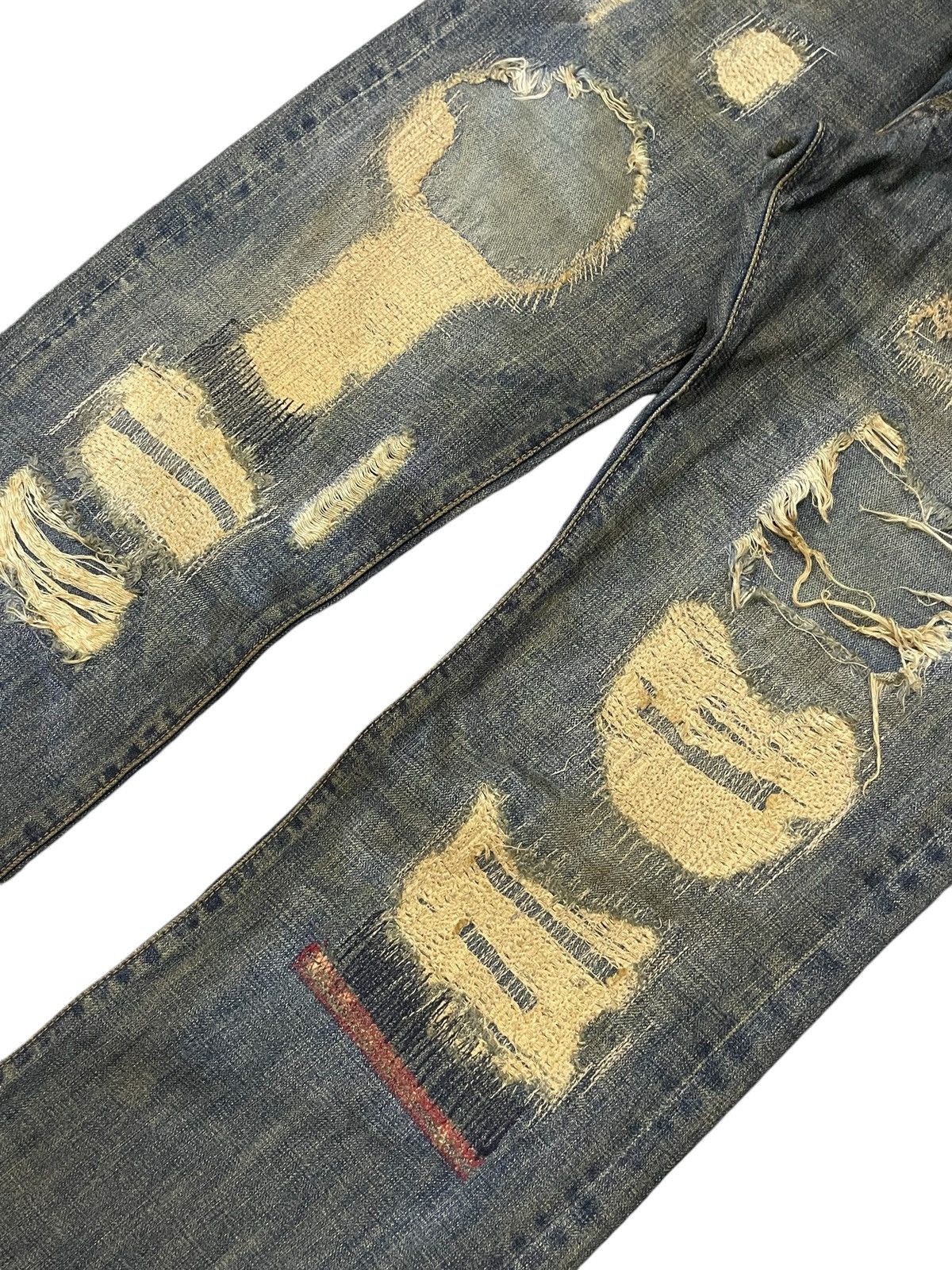 20471120 × 5351 POUR LES HOMMES × Hysteric Glamour Boro 🇯🇵 Brand Heavy Stitched Repaired Distressed Mud Jeans Size US 34 / EU 50 - 4 Thumbnail