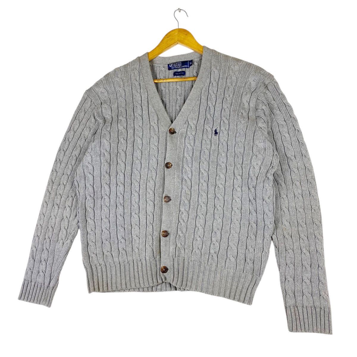 Polo Ralph Lauren × Vintage 💥 VTG POLO RALPH LAUREN CABLE KNIT CARDIGAN SWEATER Size US XL / EU 56 / 4 - 2 Thumbnail