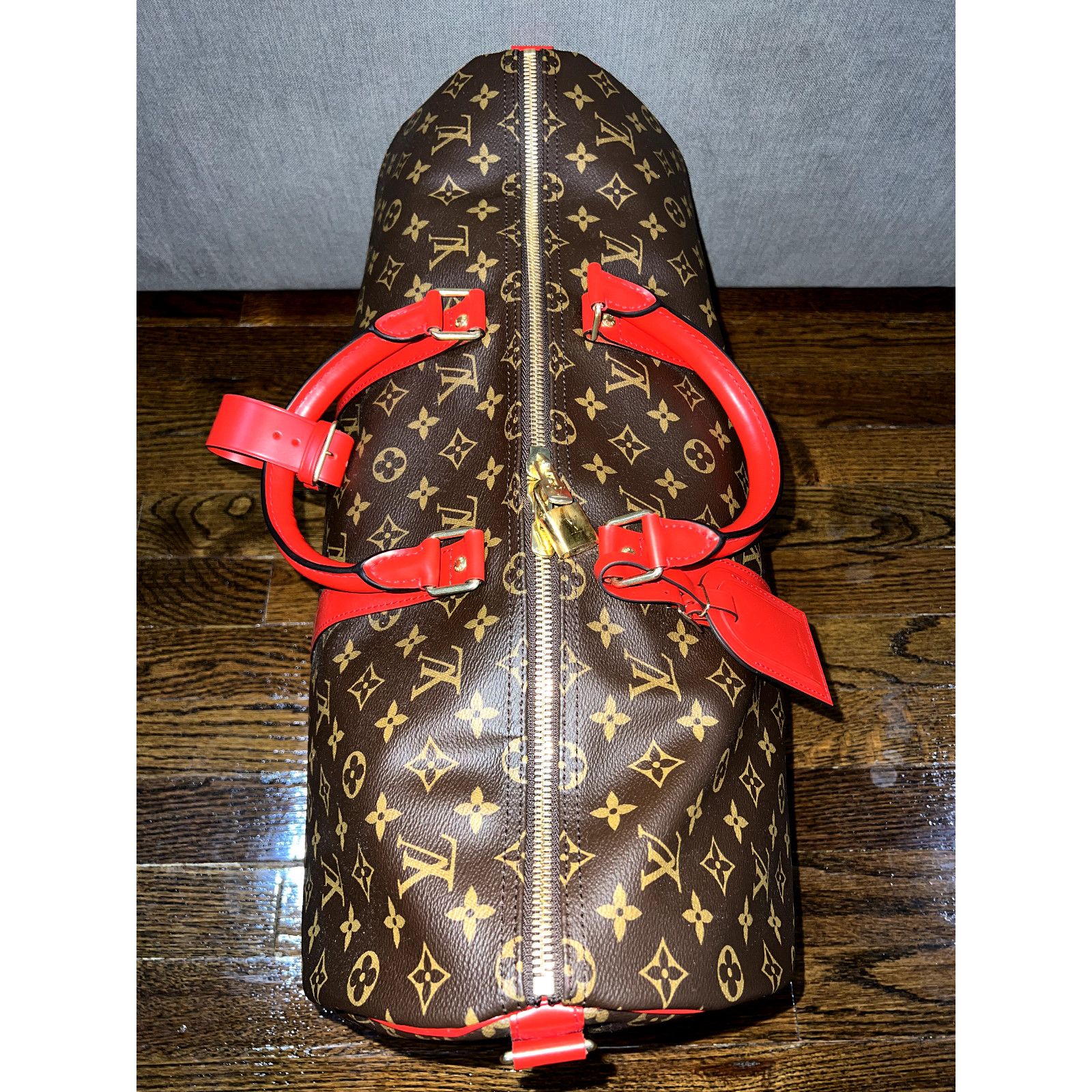 Louis Vuitton Monogram Brown Red Logo Weekend Travel Bag