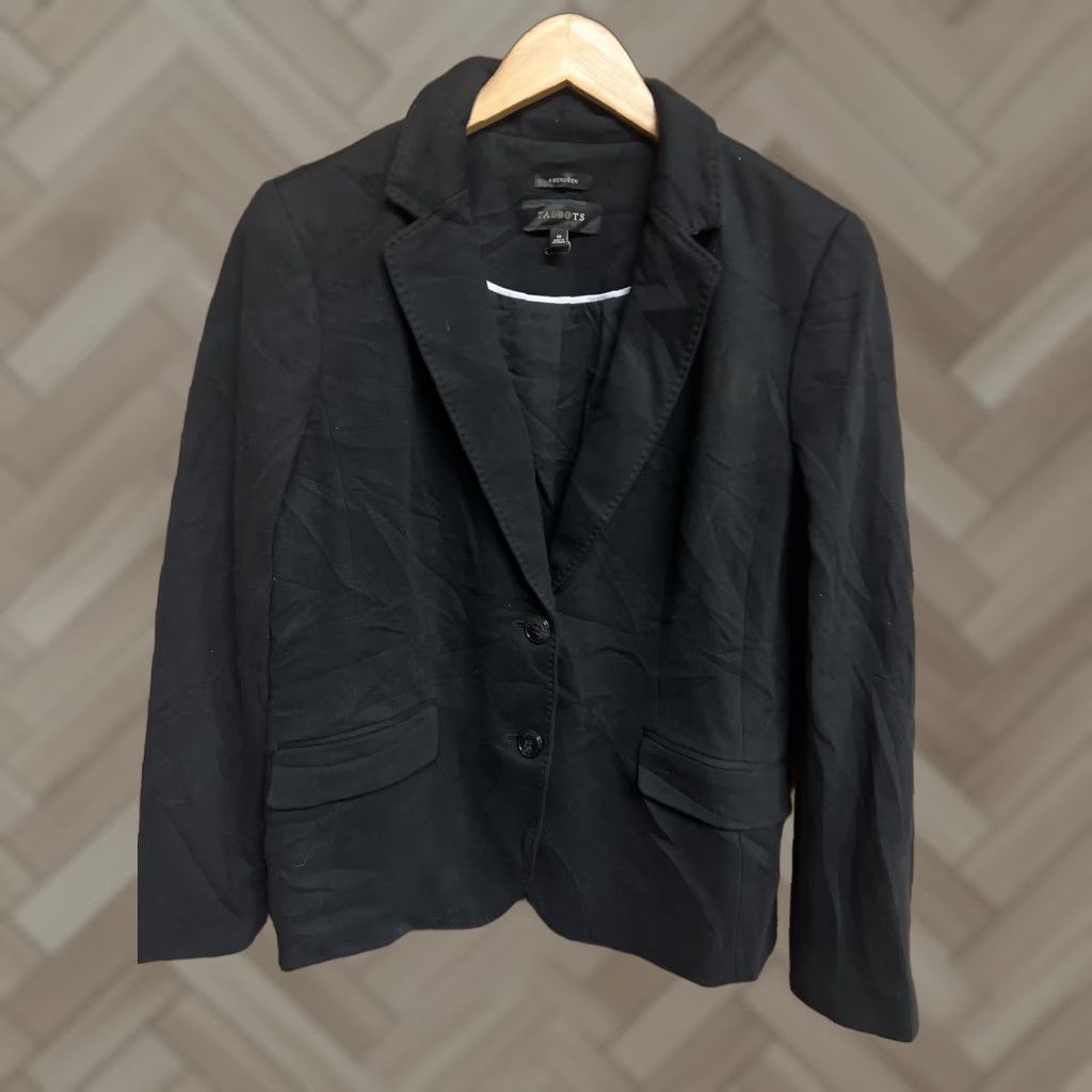 Talbots TALBOTS Women Blazer Aberdeen Jacket Black 12 Polyester Blazer Knit Short Sleeve Pockets Vintage No Size XL / US 12-14 / IT 48-50 - 1 Thumbnail