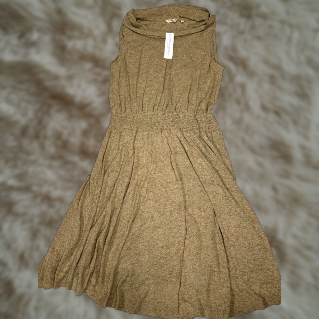 Soft Surroundings Soft Surroundings Dress Sz L Brown Knit Cowl Neck Midi Smocked Waist Womens New Knit Dress Size L / US 10 / IT 46 - 1 Thumbnail