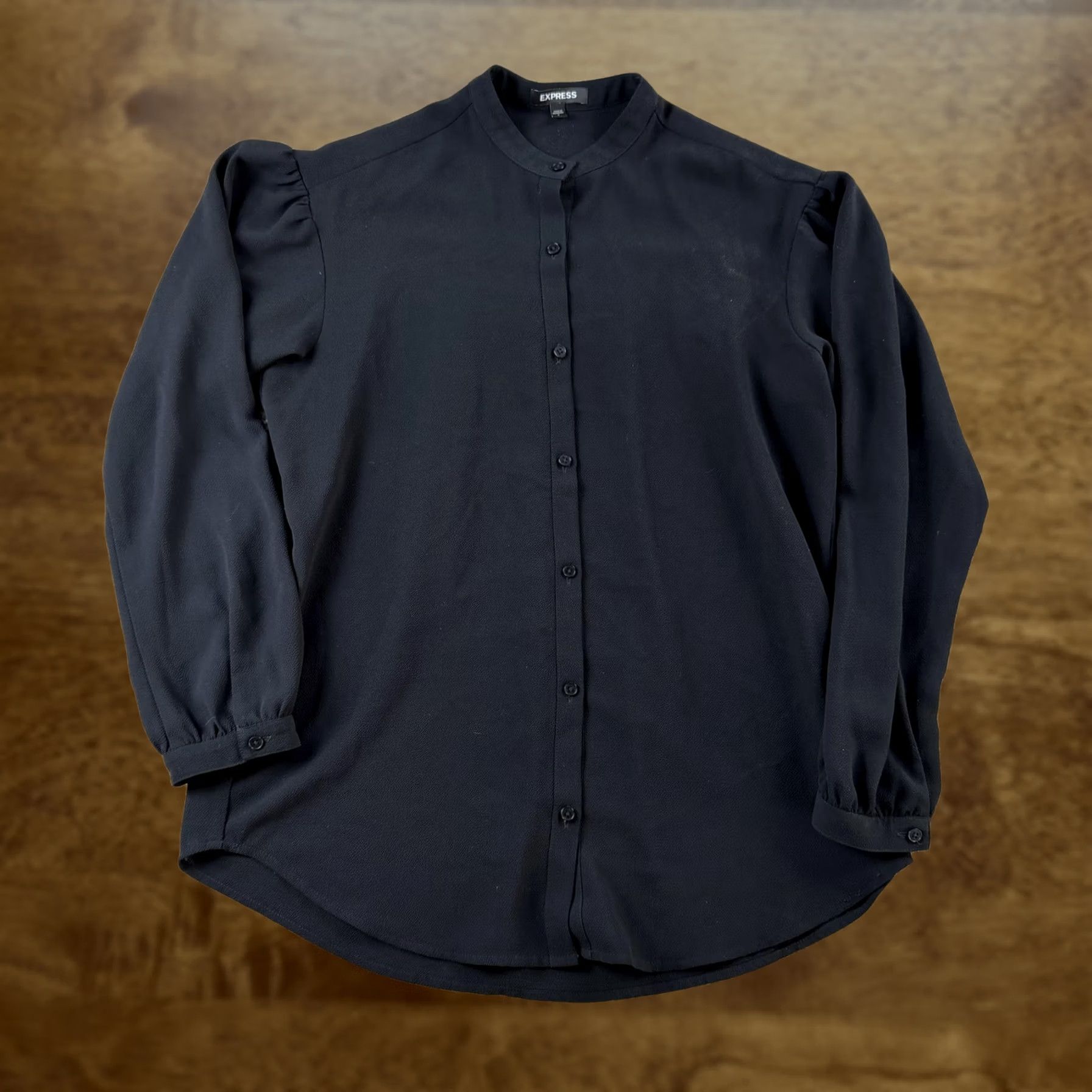 Express Express Blouse Womens S Black Button Front Long Sleeve Round Neck Top Size S / US 4 / IT 40 - 1 Thumbnail