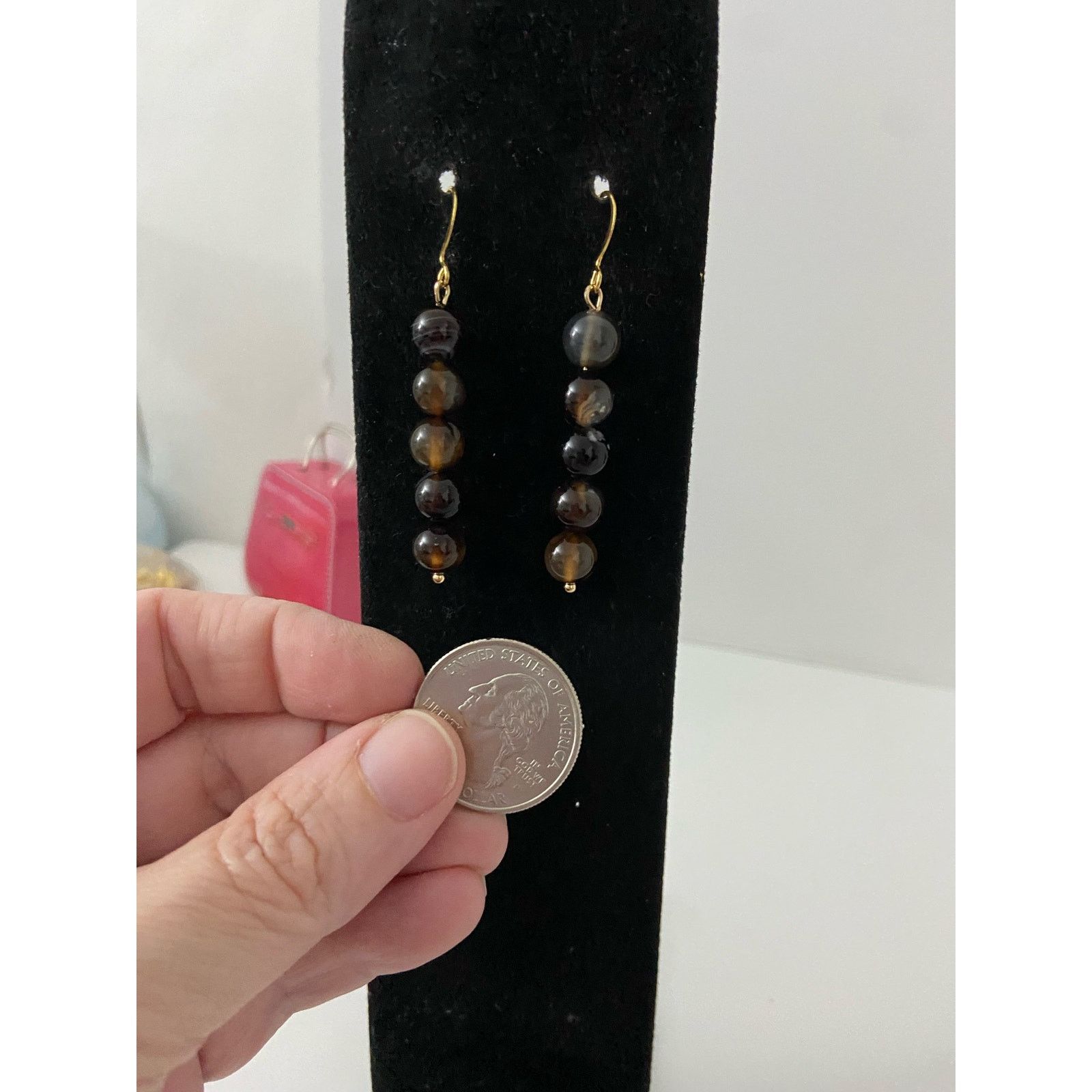 Handmade coffee agate bead earrings Size ONE SIZE - 2 Thumbnail