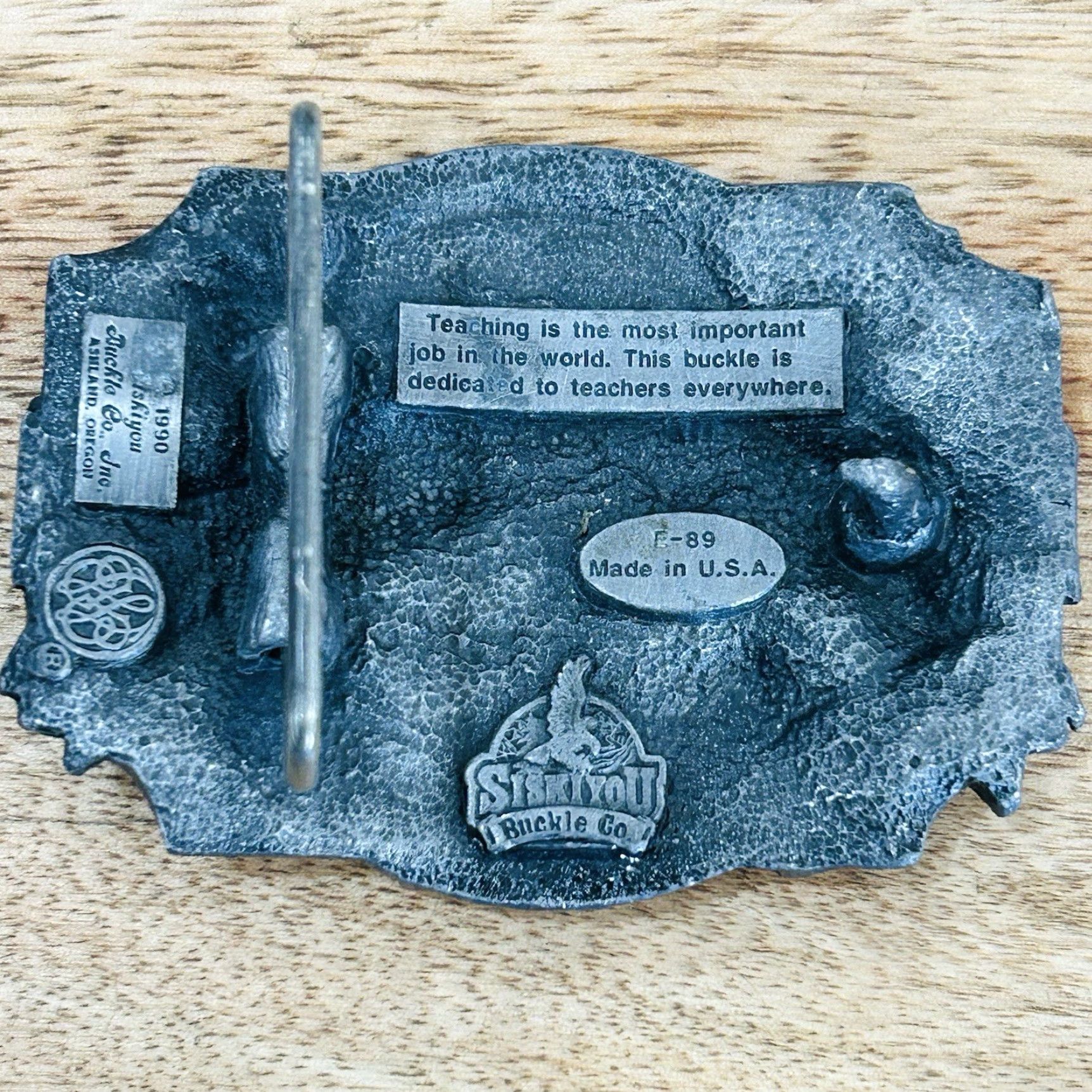 Vintage VINTAGE 1990s Siskiyou E-89 TEACHER Belt Buckle Men USA Made Pewter Belt Buckle Size ONE SIZE - 2 Thumbnail