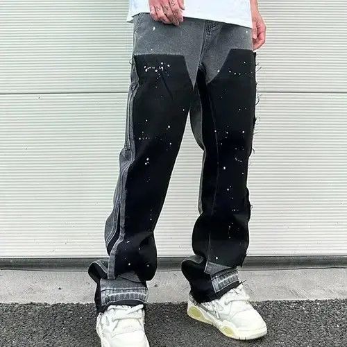 Japanese Brand Splash Ink Painted Washed Micro Elastic Denim Logging Pants Size US 32 / EU 48 - 2 Thumbnail