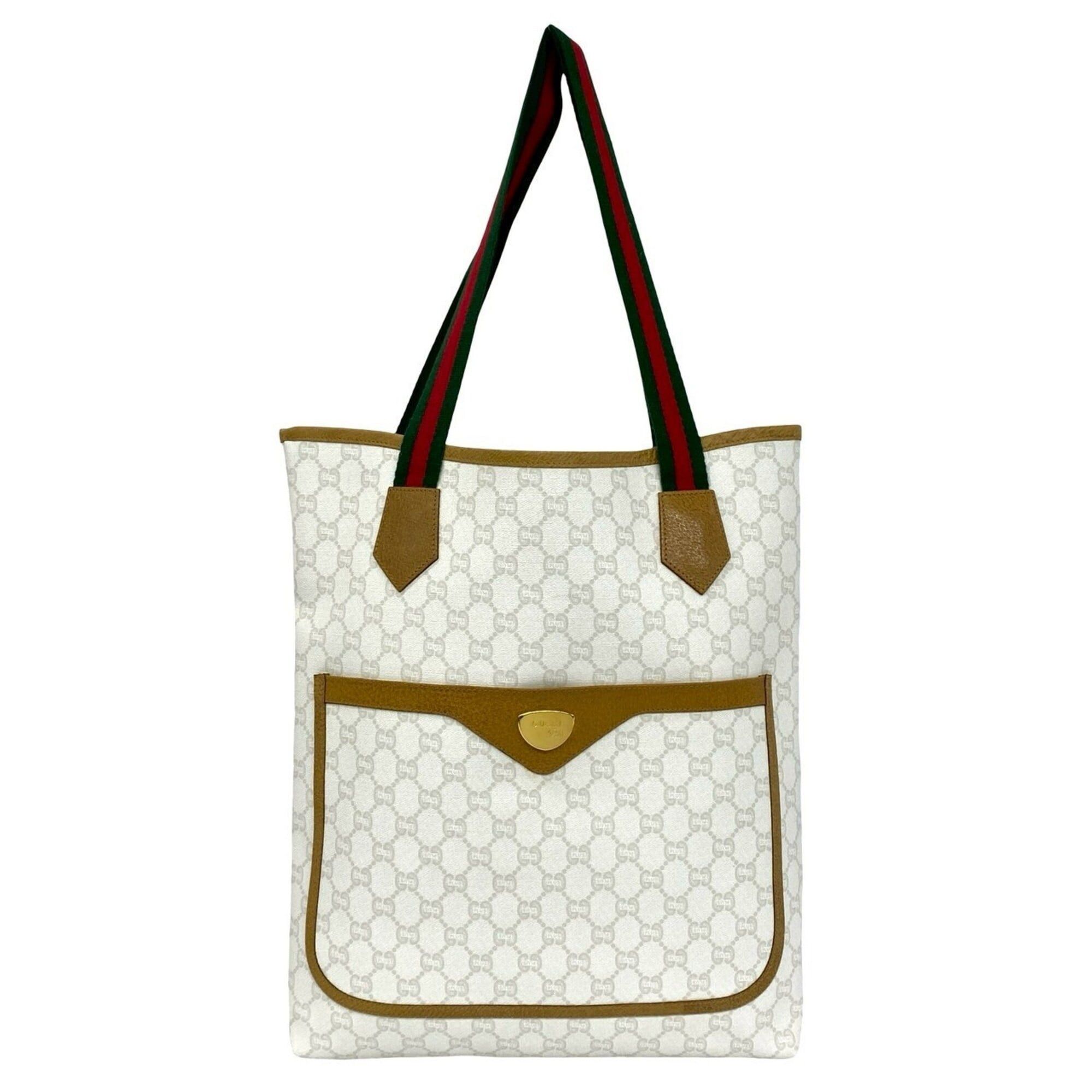Gucci GUCCI Vintage Sherry Line Gucci Plus Logo Hardware Leather Tote Bag White 84247 Size ONE SIZE - 1 Thumbnail