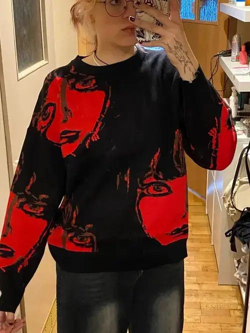 VIBE Harajuku Knitted Sweater Faces Portrait Size US L / EU 52-54 / 3 - 4 Thumbnail