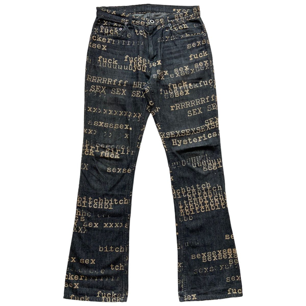 Vintage 🔥90s VINTAGE HYSTERICS FUCK SEX BITCH AOP FLARE PANTS | Grailed