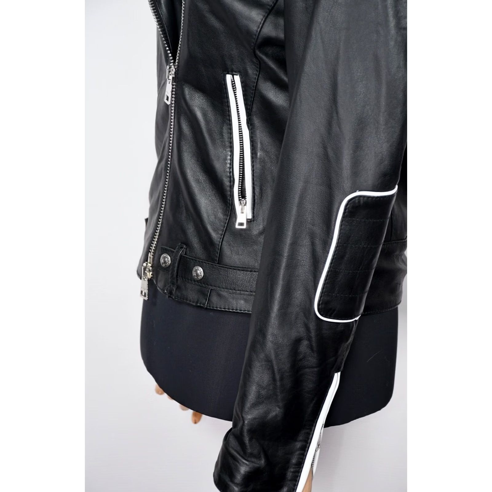 Replay REPLAY W7430A Lambskin Leather Biker Black Jacket Women's S Size - Women, Jacket, Black, Leather, Biker, Replay Size S / US 4 / IT 40 - 6 Thumbnail