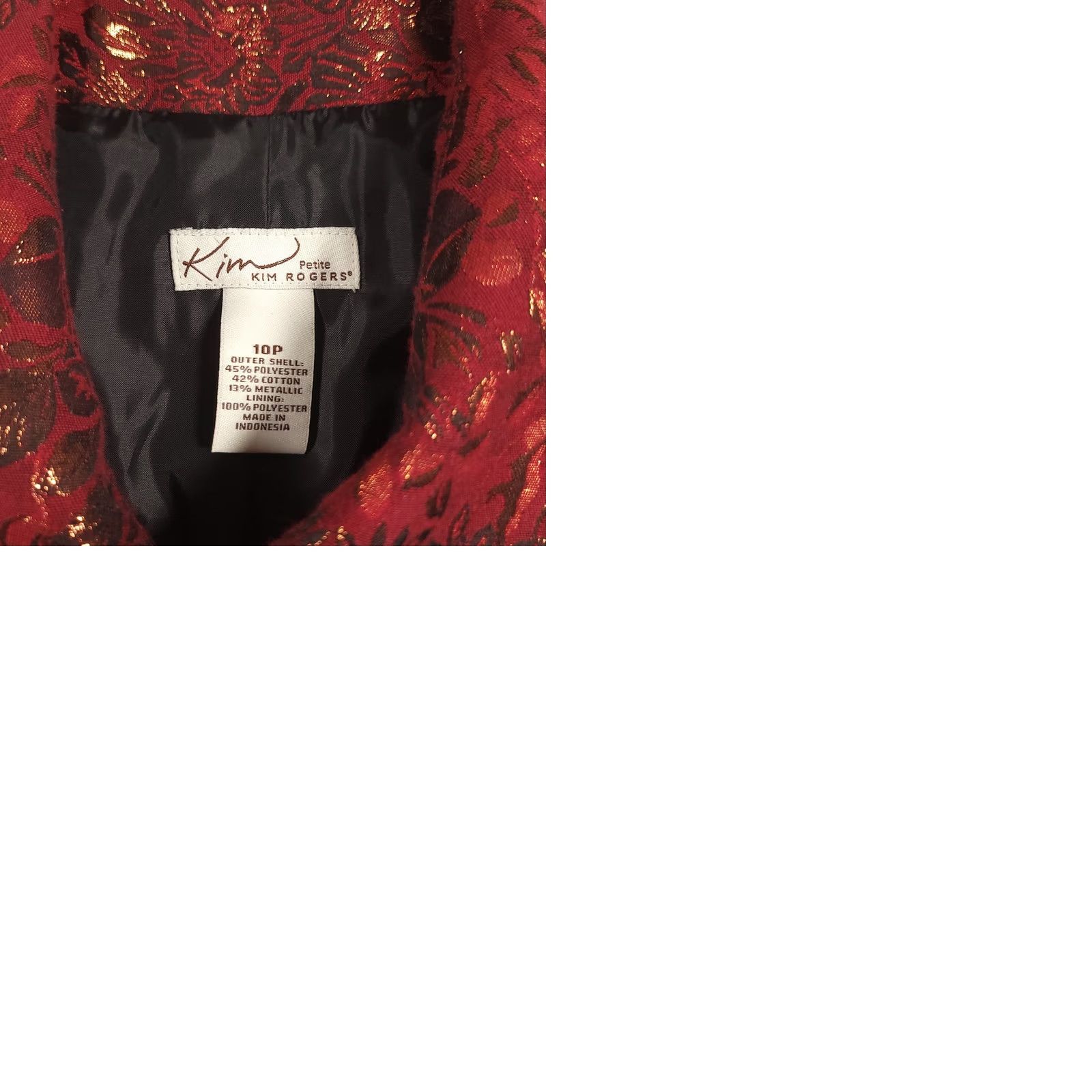 Vintage Kim Rogers Full Zip Jacket Women's 10P Petite Red Gold Shimmer Lined Floral Jacket Size L / US 10 / IT 46 - 9 Thumbnail