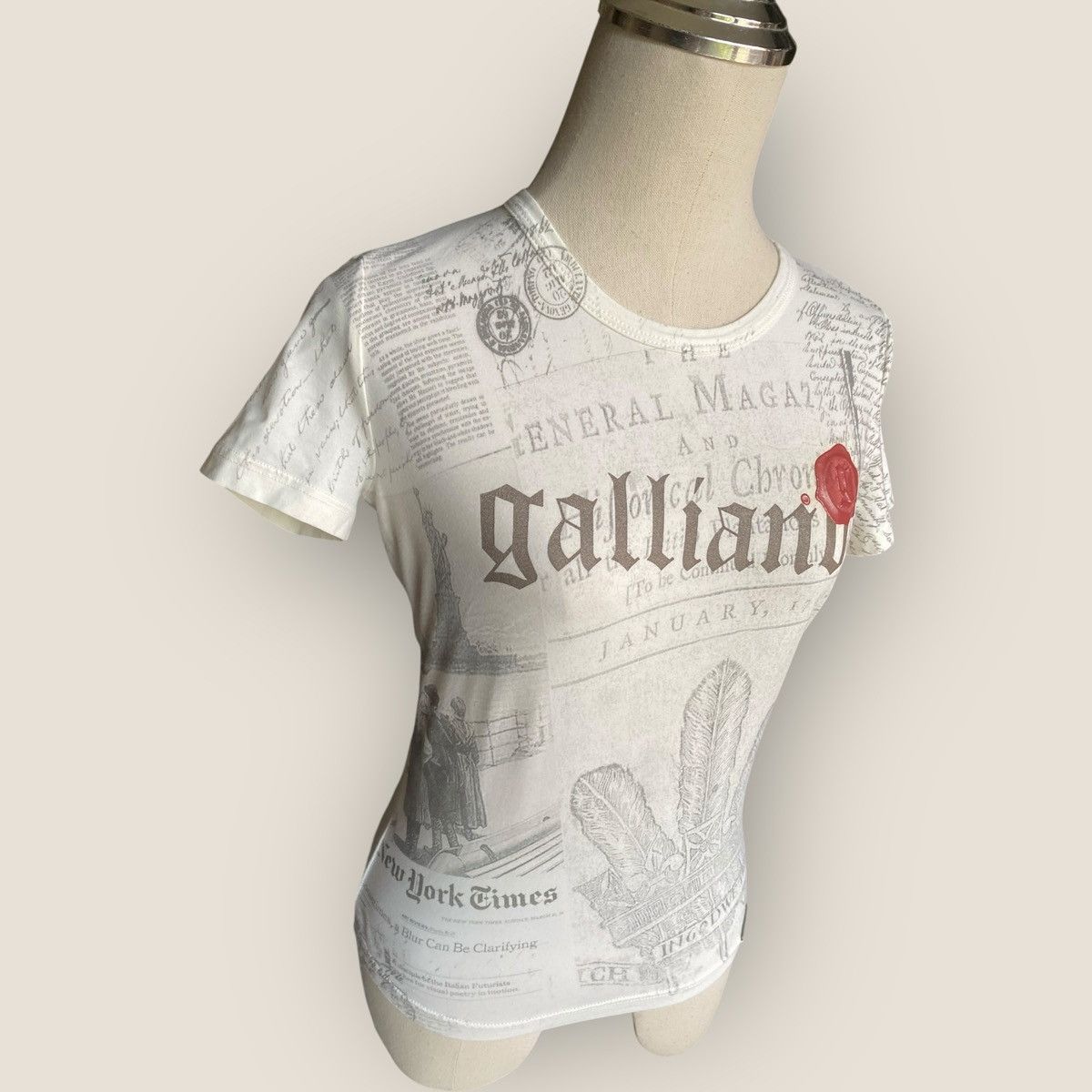 John Galliano 2000’s Wax Stamp Newspaper T Shirt Size S / US 4 / IT 40 - 3 Thumbnail