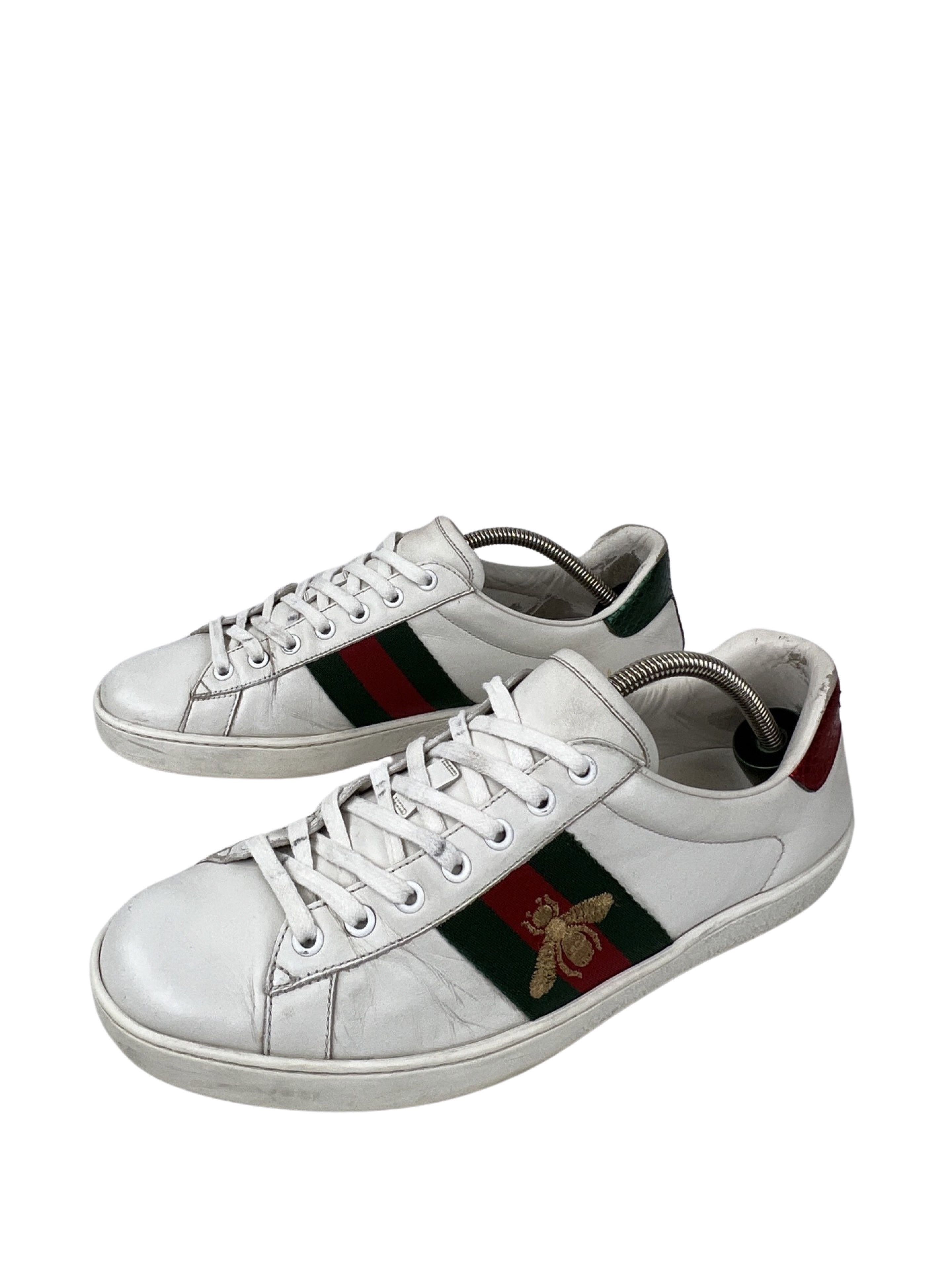 Gucci Gucci Ace Bee Embroidered White Leather Sneakers Size US 9 / EU 42 - 2 Thumbnail