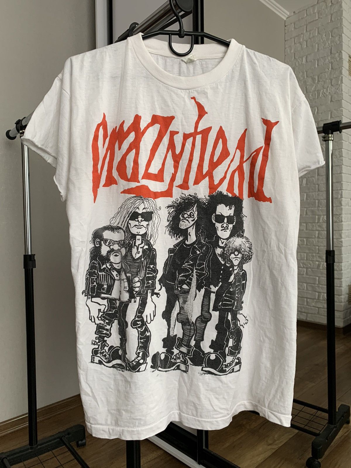 image of Band Tees x Rock T Shirt Crazyhead Vintage Band Punk Garage Tour T-Shirt Tee 80's in White (Size La