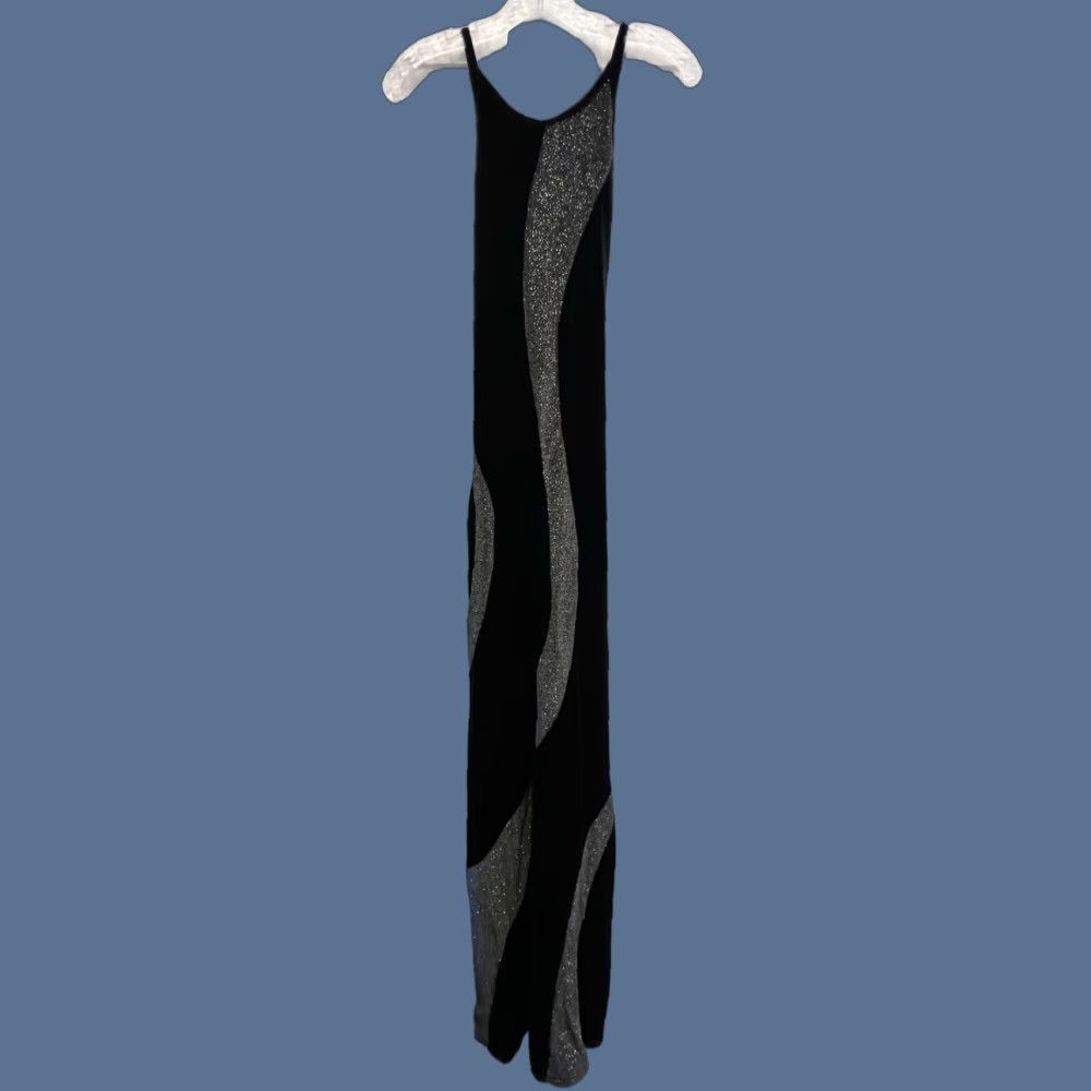 Vintage Jump By Wendy Chaitin Maxi Evening Dress Black Glitter Crossback Size 9/10 Womens/Mens? Size M / US 6-8 / IT 42-44 - 1 Thumbnail