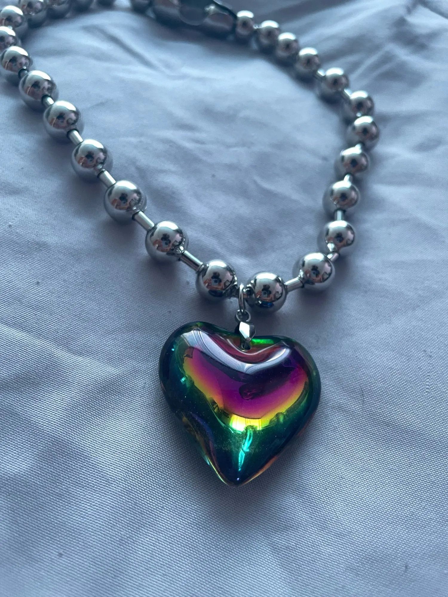 Jewelry Heart Pendant Necklace Y2K Ball Beads Size ONE SIZE - 3 Thumbnail