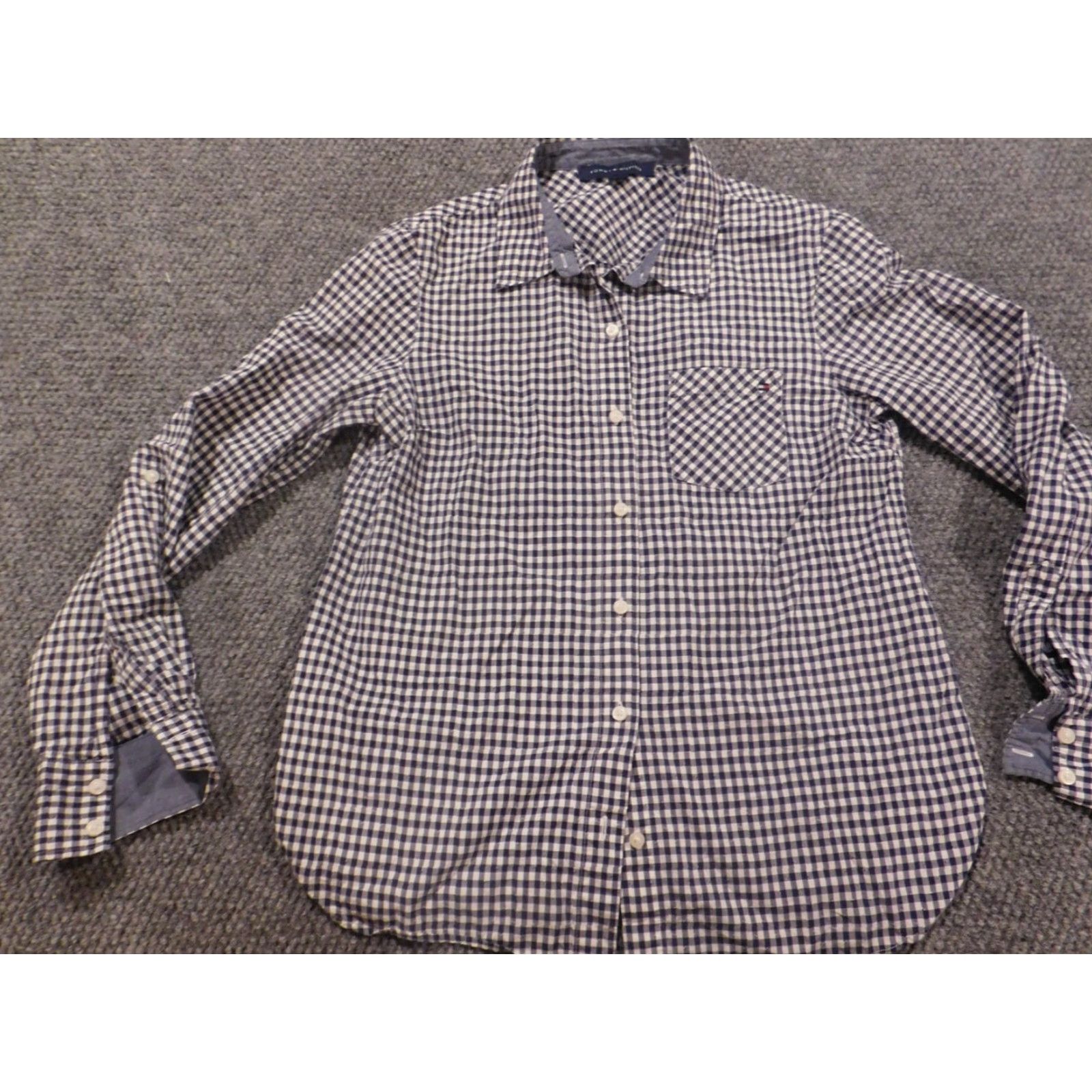 Tommy Hilfiger Tommy Hilfiger Womens Blouse Button-Up Purple Plaid Small S Crew Neck Casual Long Sleeve 100% Cotton Down Lightweight Basic Regular Womens Size S / US 4 / IT 40 - 3 Thumbnail