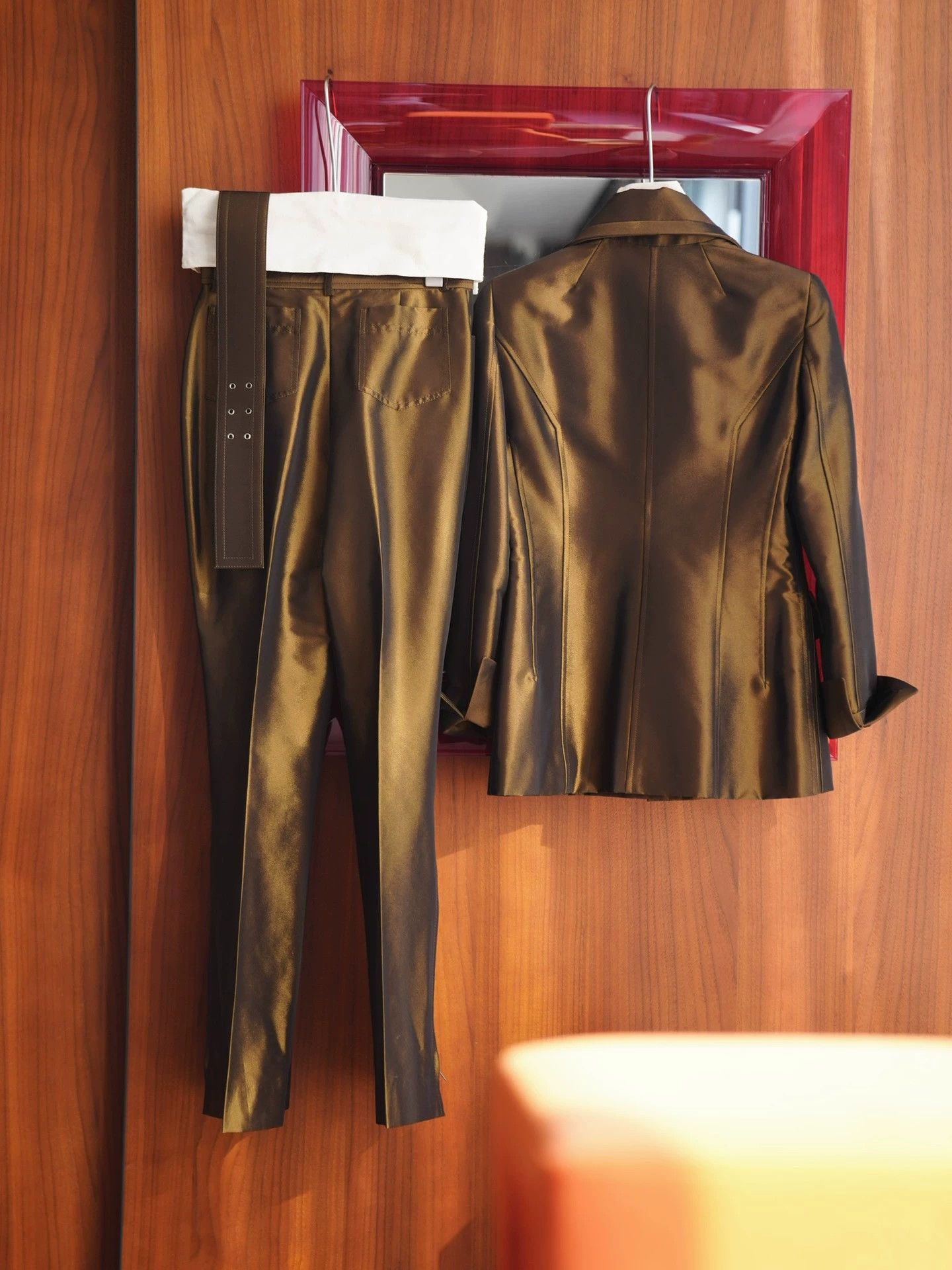 Other Vintage Brown Shiny 3PC Suit Pants+Belt 38 (XS-S) Size XS / US 0-2 / IT 36-38 - 4 Thumbnail
