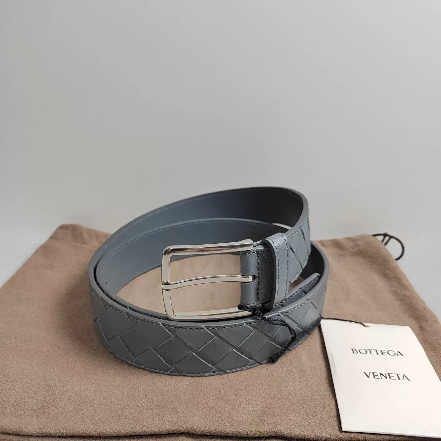 Bottega Veneta Bottega Veneta Gray Woven Leather Belt Size ONE SIZE - 1 Thumbnail