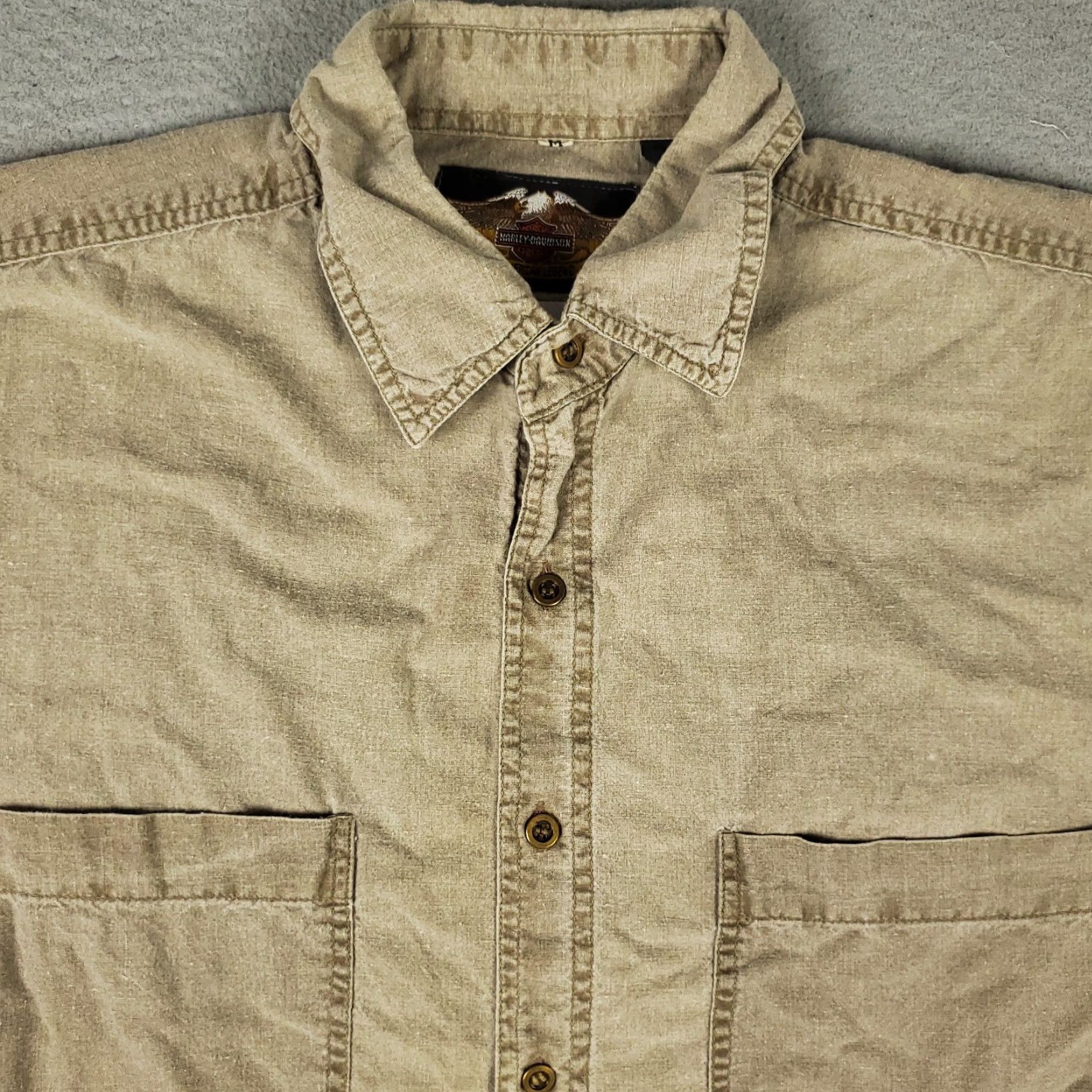 Harley Davidson VINTAGE Harley-Davidson Shirt Mens Size Large Beige Brown Button Up Short Sleeve Size US L / EU 52-54 / 3 - 2 Thumbnail