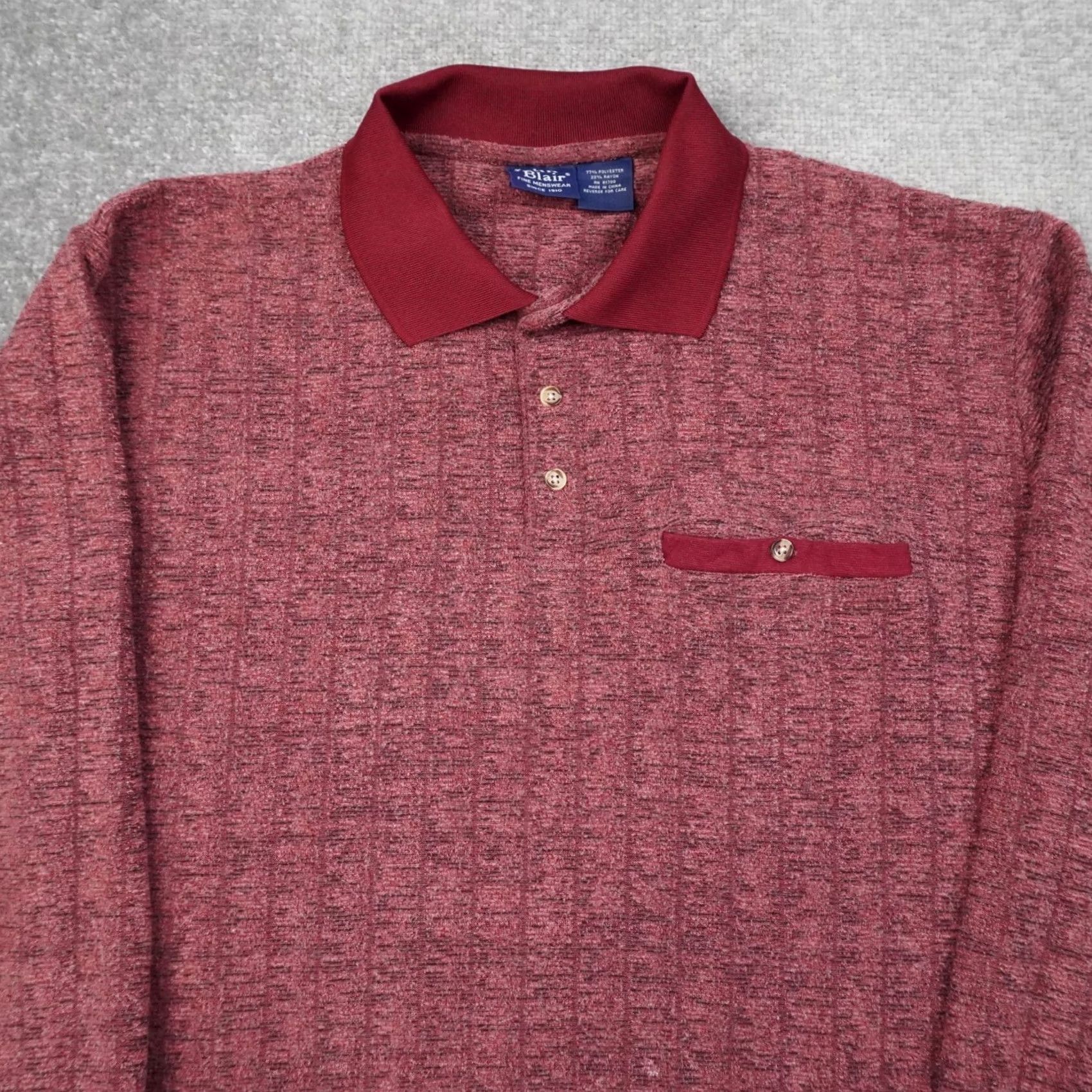 Blair VINTAGE John Blair Shirt Mens Large Retrob Burgundy Collared Button-Up Geometric Long Sleeve Casual Seasonal Clothing Size US L / EU 52-54 / 3 - 6 Thumbnail