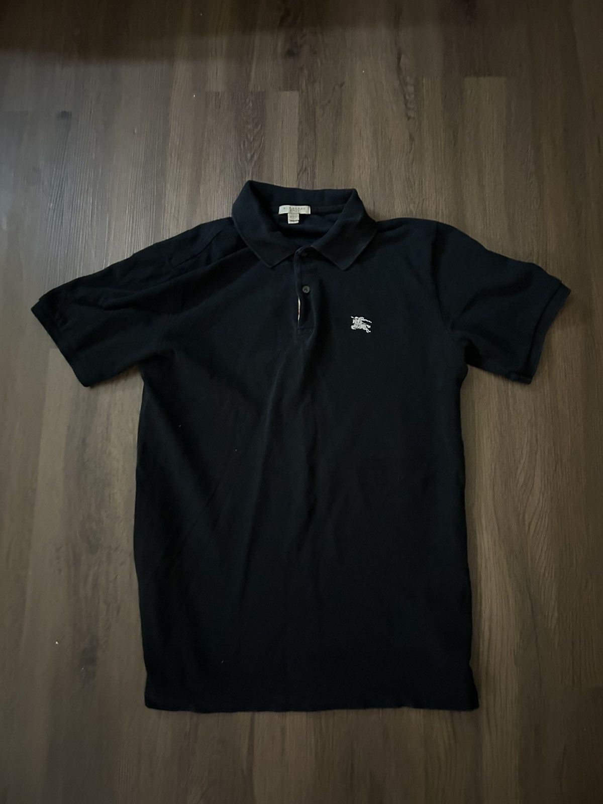 BURBERRY OXFORD BLACK COTTON CHECK LOGO SHORT SLEEVE POLO