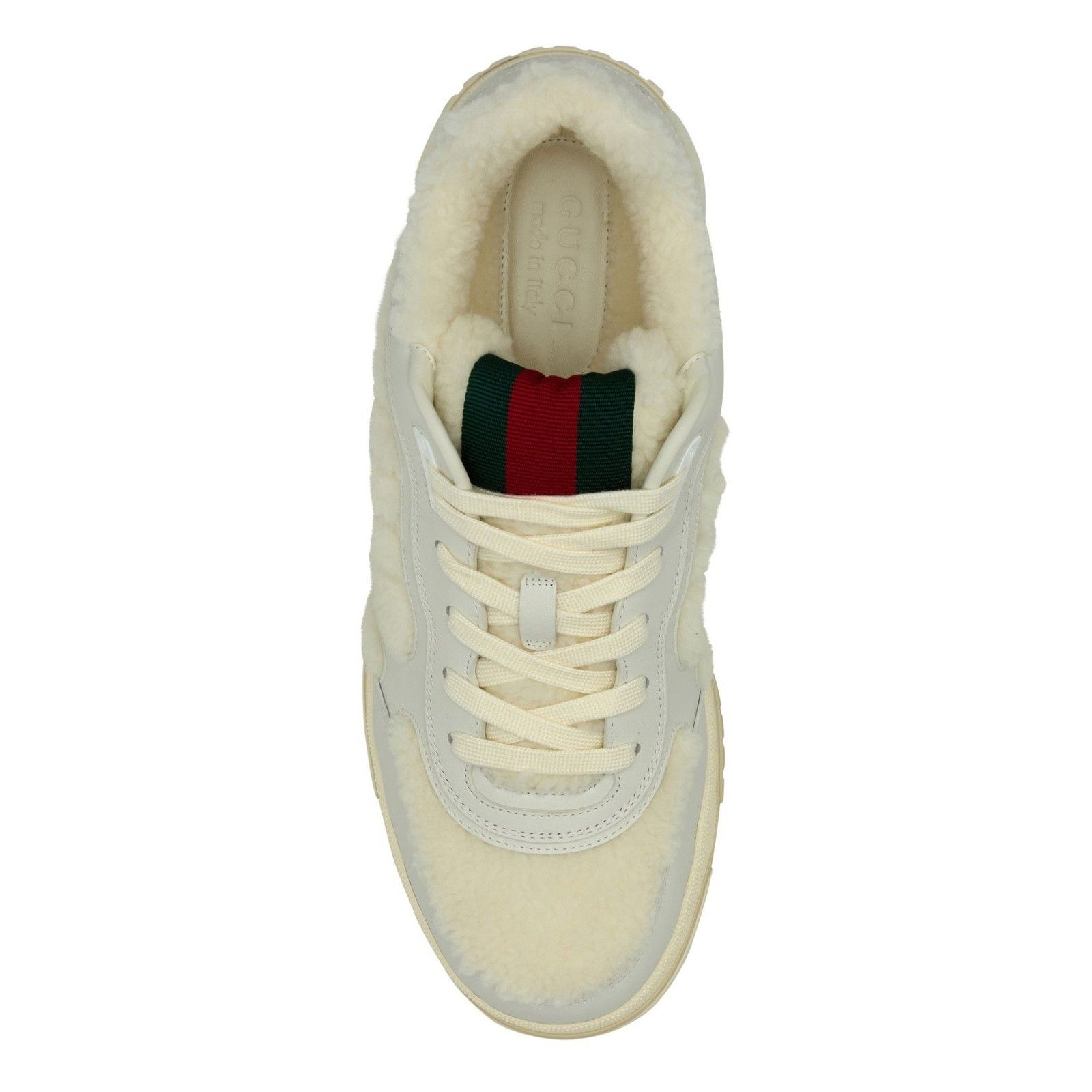 GUCCI Re-Web Teddy Fuzzy White Leather Sneakers New & Authen