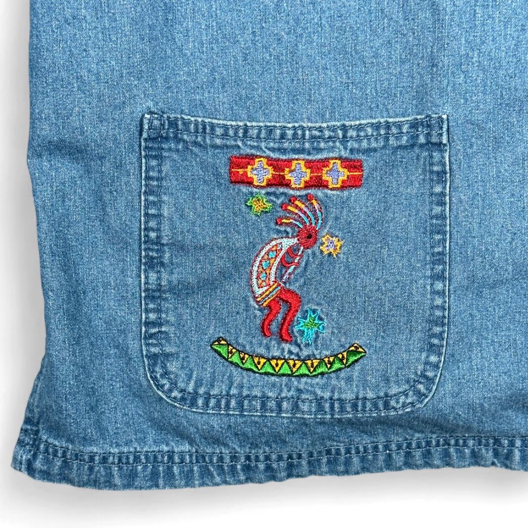Denime VINTAGE Denim Bakery Kokopelli Jacket Womens Large Blue Denim Embroidered Western 90s Jacket Size L / US 10 / IT 46 - 6 Thumbnail