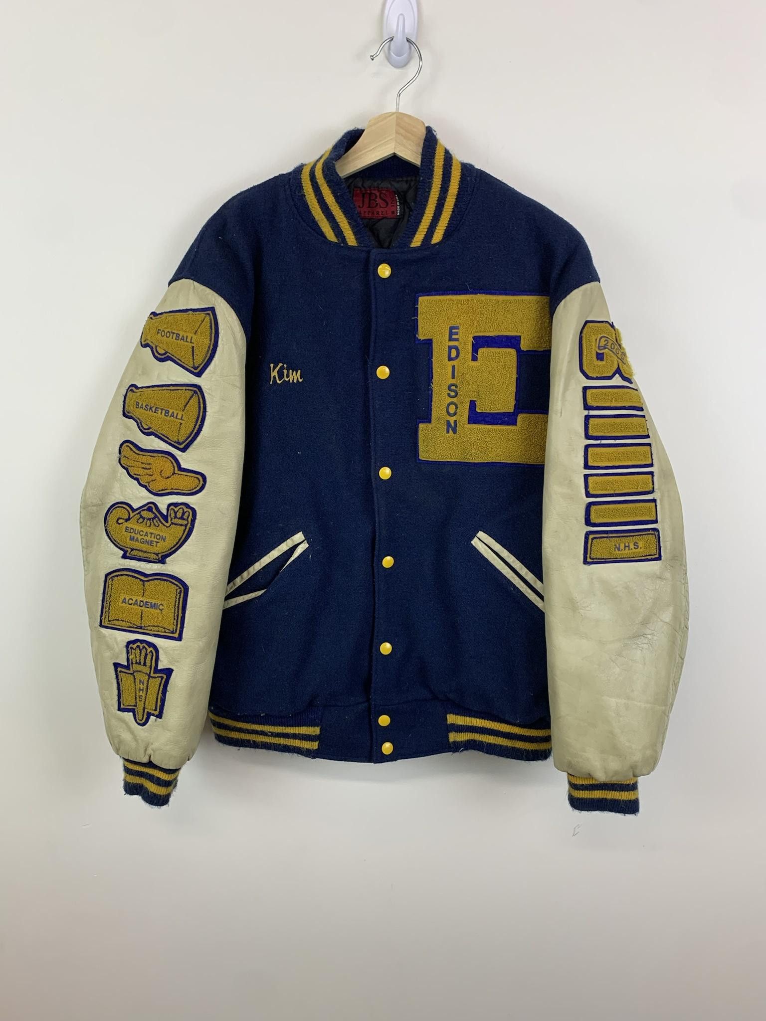 image of Vintage Viintage Y2K Edison Academic Varsity Jacket in Navy, Men's (Size Large)