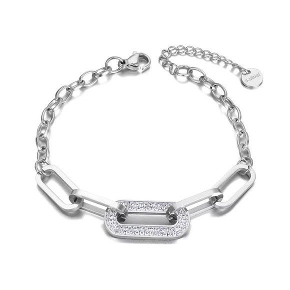 Other Stainless Steel CZ Crystal Chain Bracelet (S) Size ONE SIZE - 1 Thumbnail