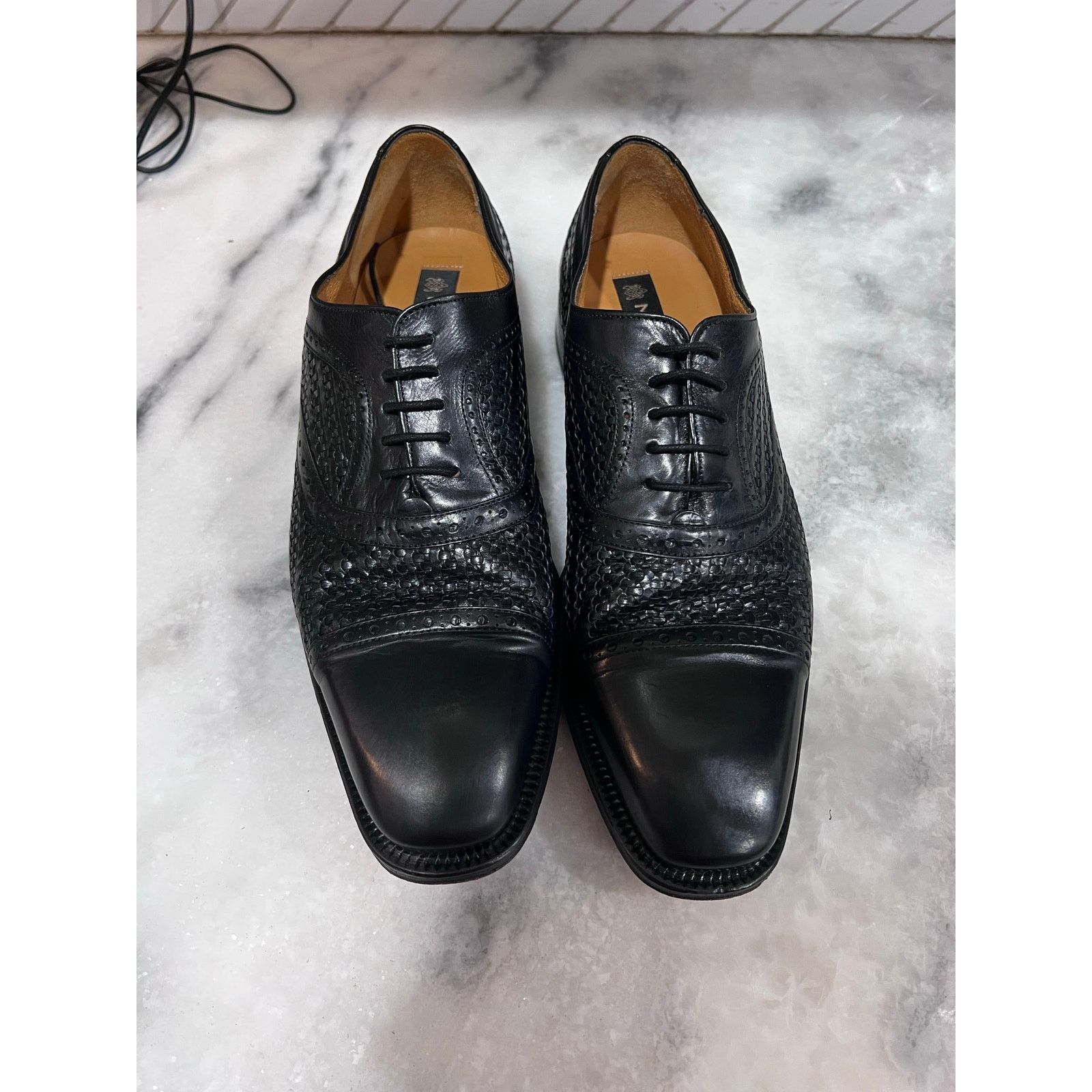 Mezlan Mezlan Dubai Black Woven Cap Toe Oxfor Dress Shoe Men’s Sz 8 Size US 8 / EU 41 - 8 Thumbnail