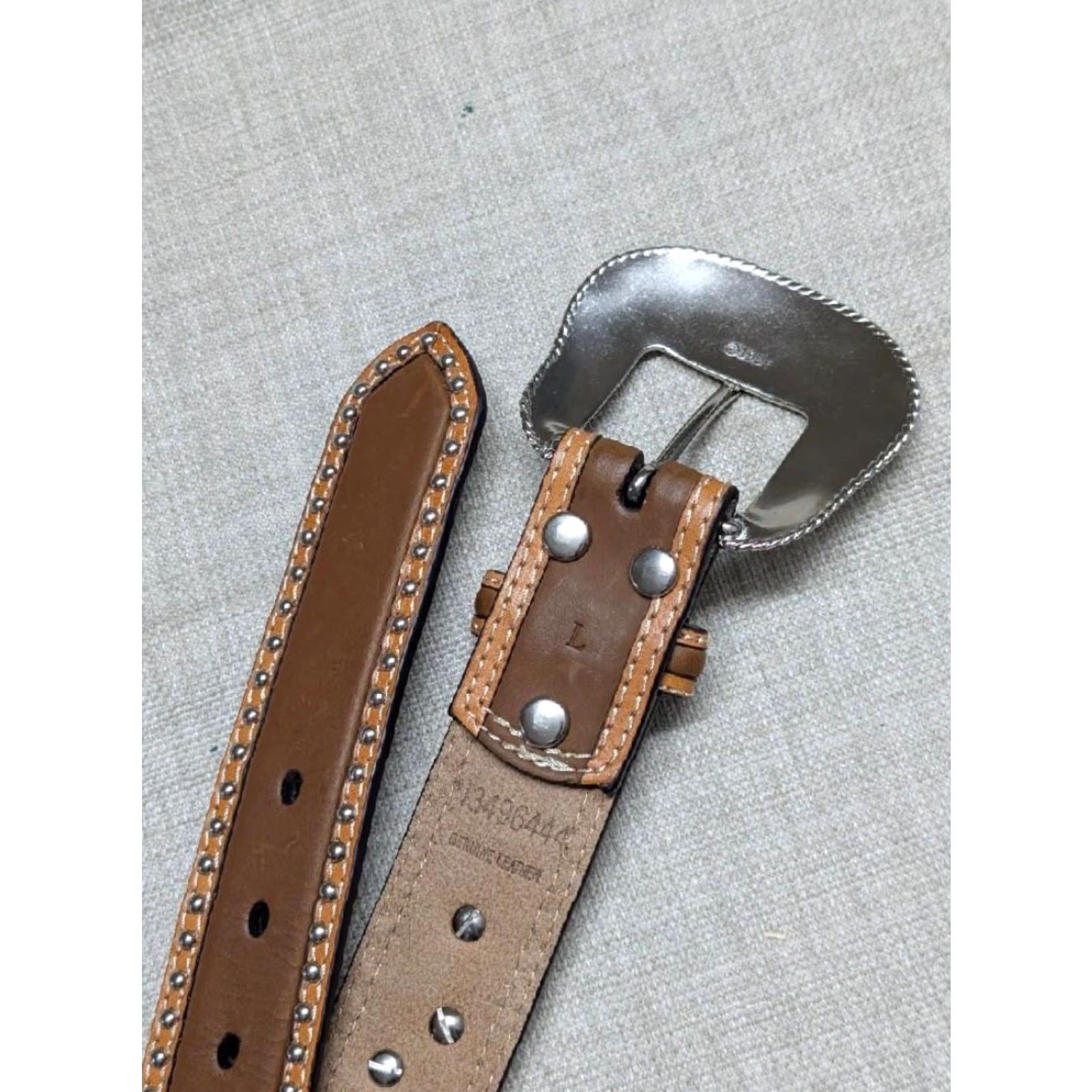 Vintage VINTAGE NOCONA belt western Studded tooled leather 38 TURQUOISE brown Concho Southwestern Texas Lonestar Mens Belt 1-1/2" Adult 38 Size 38 - 5 Thumbnail