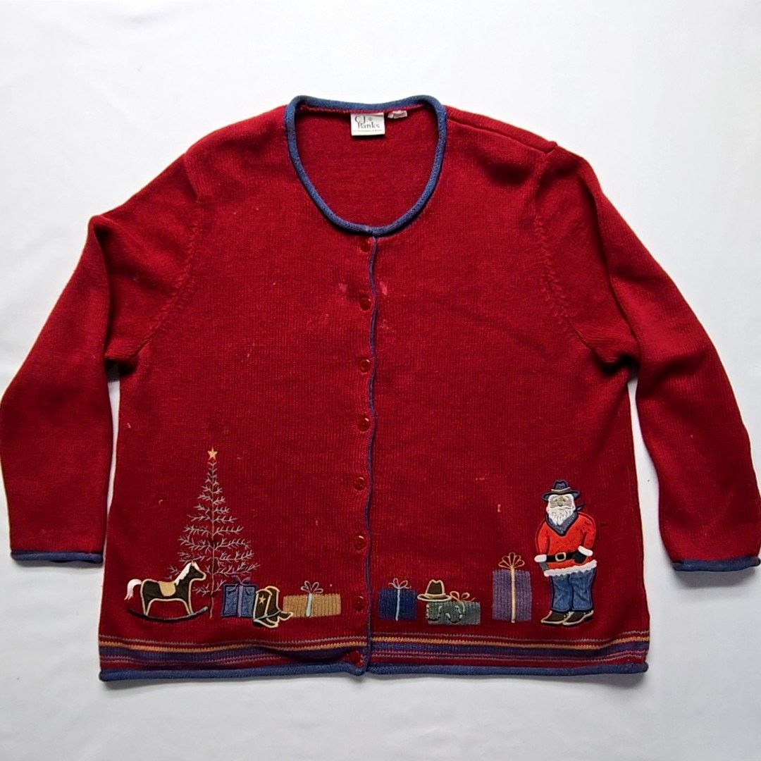Vintage Vintage C.J. Banks Christmas Cardigan Western Santa Red 2X Size L / US 10 / IT 46 - 1 Thumbnail