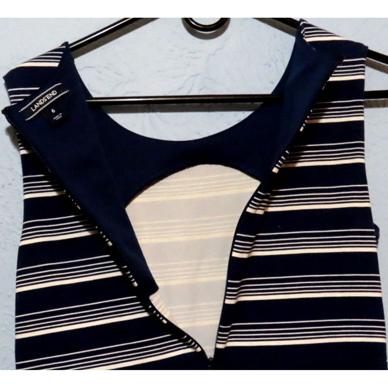 Lands' End Lands' End Womens Dress Navy White Striped Sleeveless Stretch Midi Knit Zipper Sheath Size 6 Regular Womens Size M / US 6-8 / IT 42-44 - 6 Thumbnail