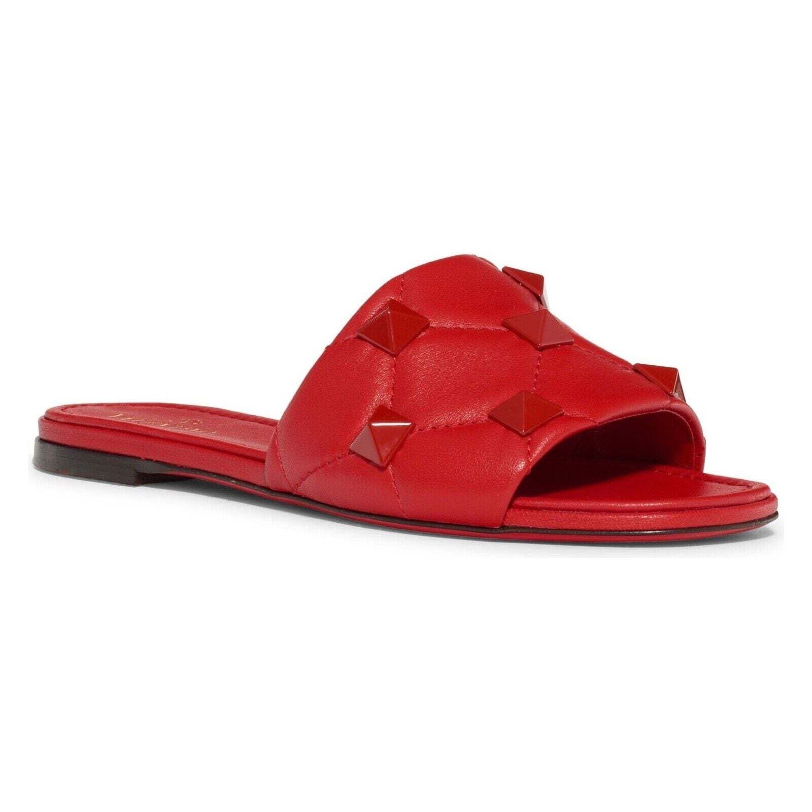 Valentino Valentino Rockstud Roman Stud Red Leather Quilted Slide Size US 6.5 / IT 36.5 - 1 Thumbnail