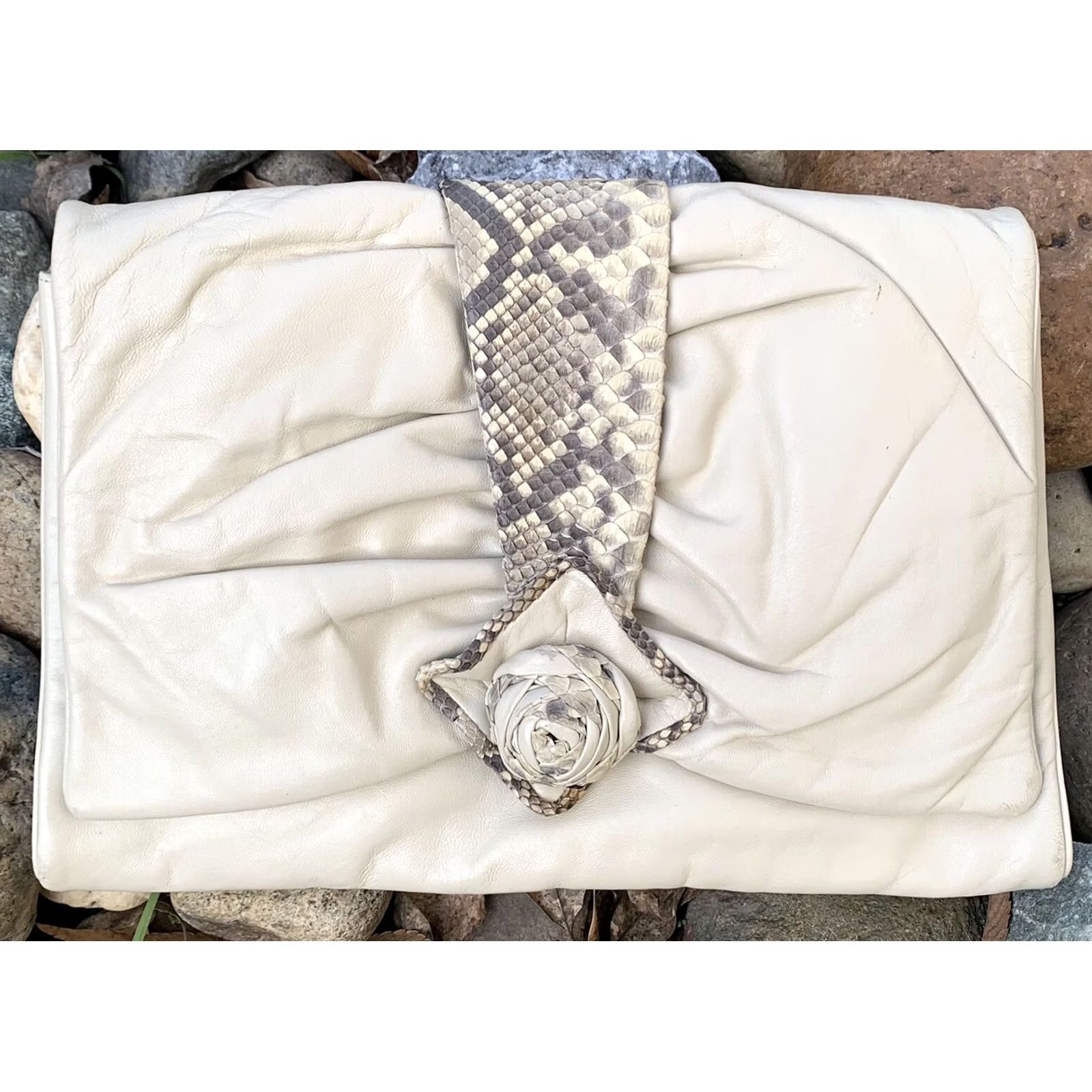 Vintage VINTAGE Sharif Leather Clutch Bag with Snakeskin Accent 80s 1980s Womens Size ONE SIZE - 2 Thumbnail
