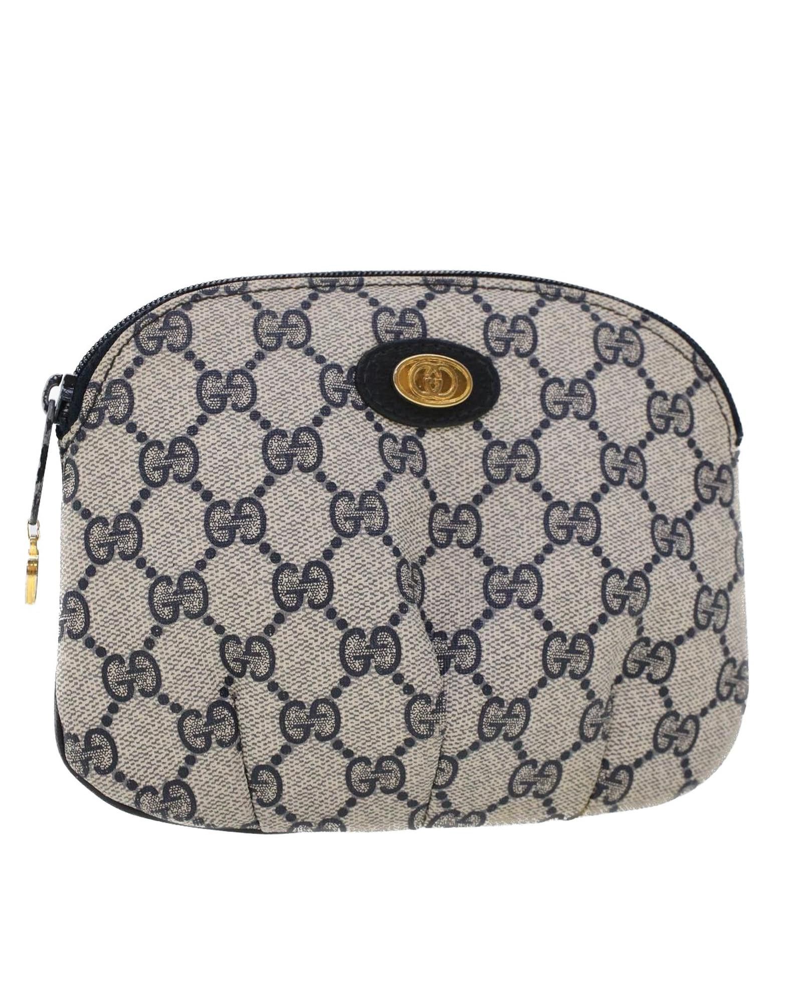 image of Gucci Gg Canvas Pouch Pvc Leather Navy Gray in Grey, Women's