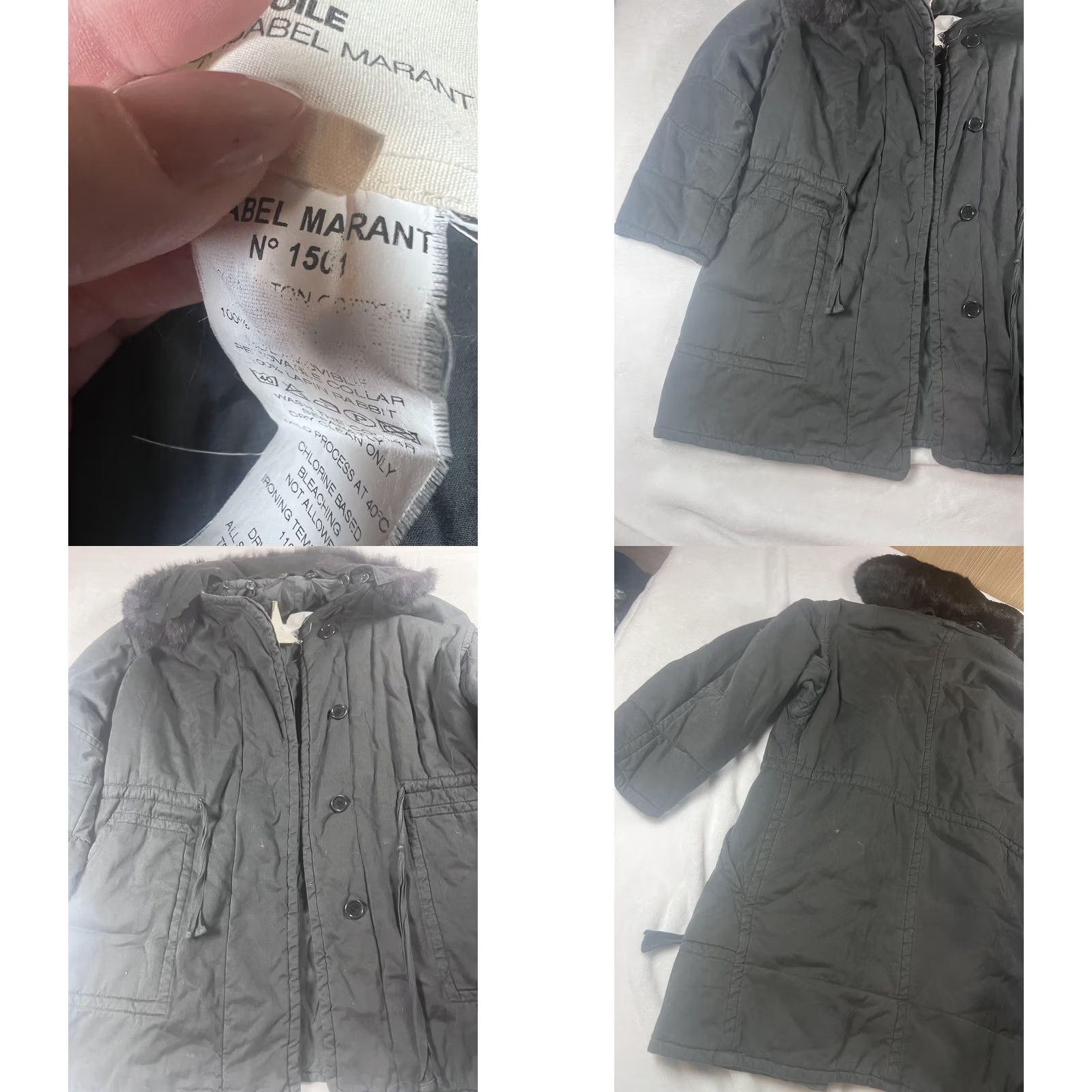 Vintage VINTAGE Isabel Marant Etoile Coat Womens 1 Black Fur Trim Hooded Canvas Parka Insulated Size XS / US 0-2 / IT 36-38 - 8 Thumbnail