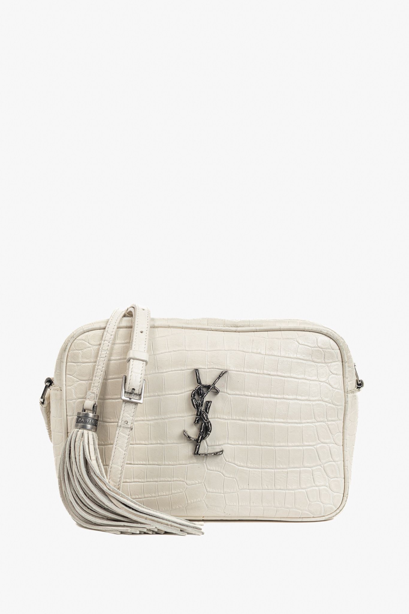 Saint Laurent Paris Saint Laurent Lou Camera White Croc-Embossed Crossbody Size ONE SIZE - 1 Thumbnail